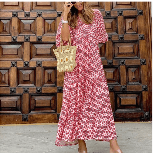 Elegant Ladies Casual Loose V-Neck Half Sleeve Maxi Dress