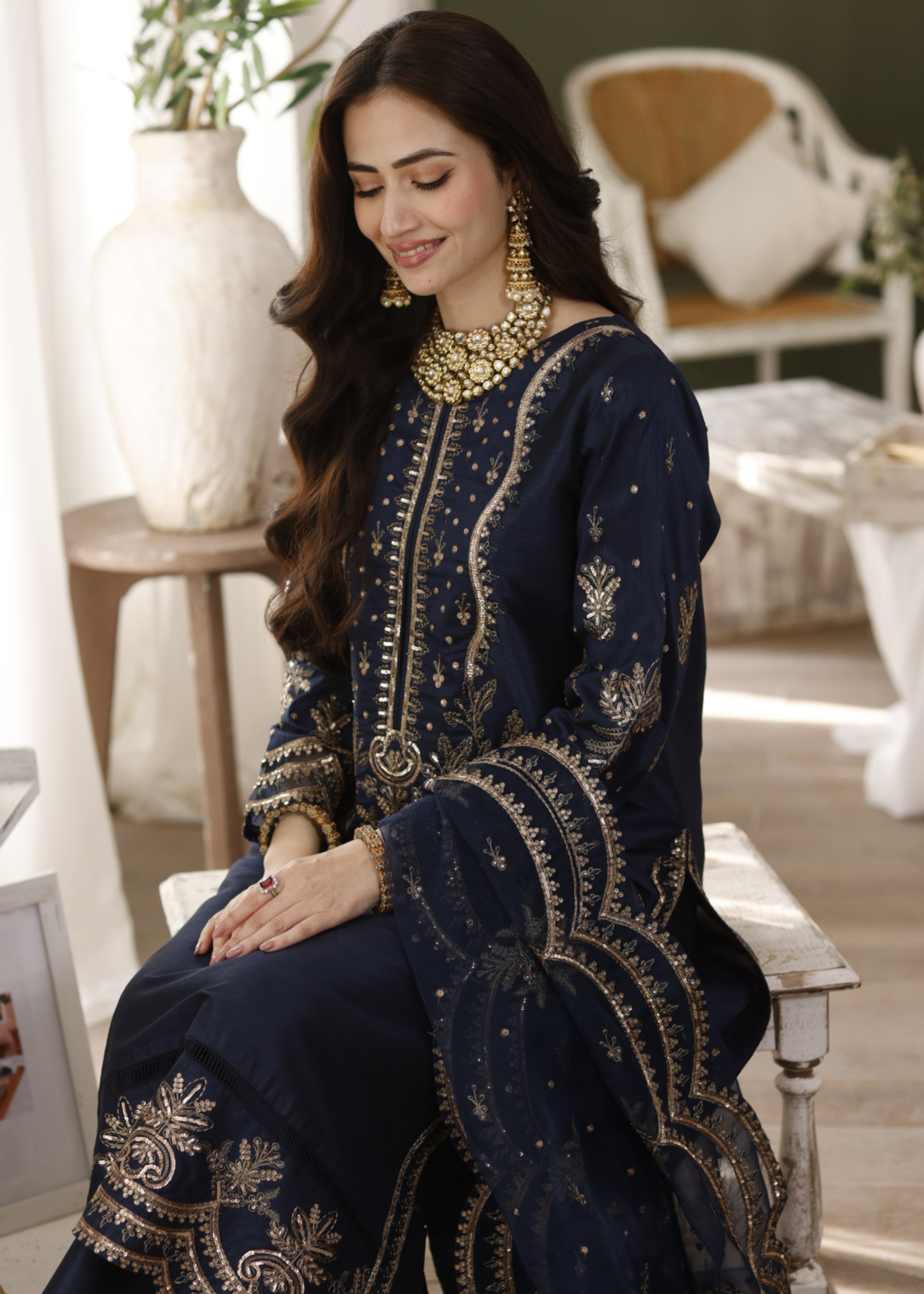 raw silk Kurta Set in Navy blue