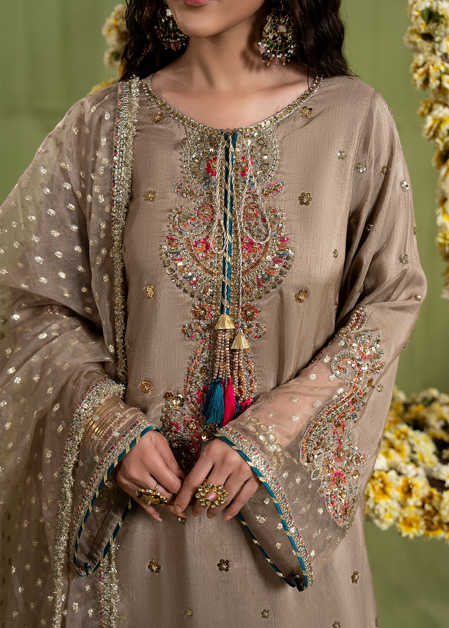 raw silk Kurta Set in Brown