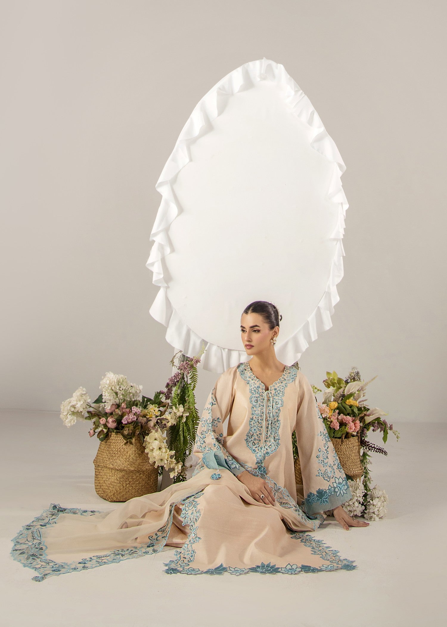 raw silk Kurta Set in Peach orange