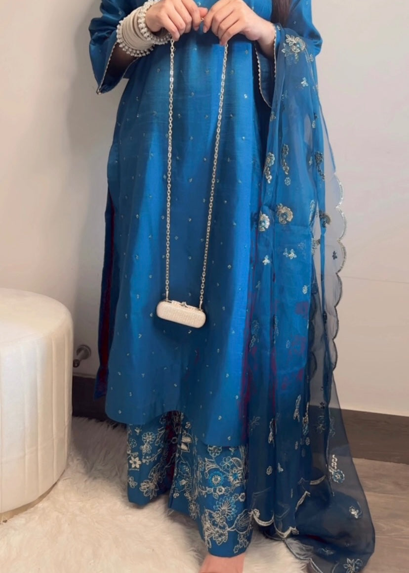 kattan silk Kurta Set in Blue