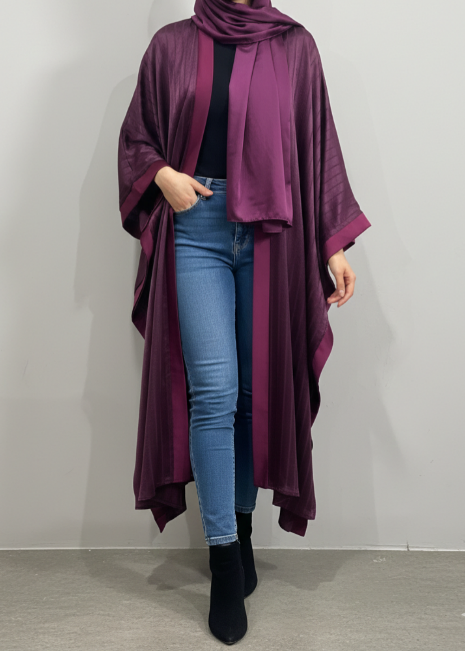 poly silk Abaya in Plum purple