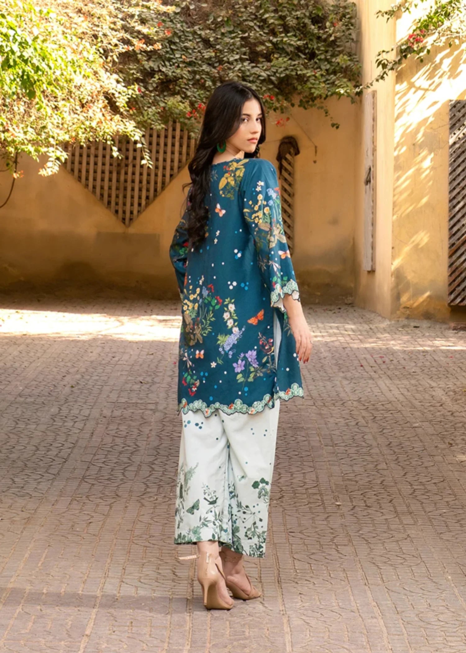 herringbone Kurta Set in Teal