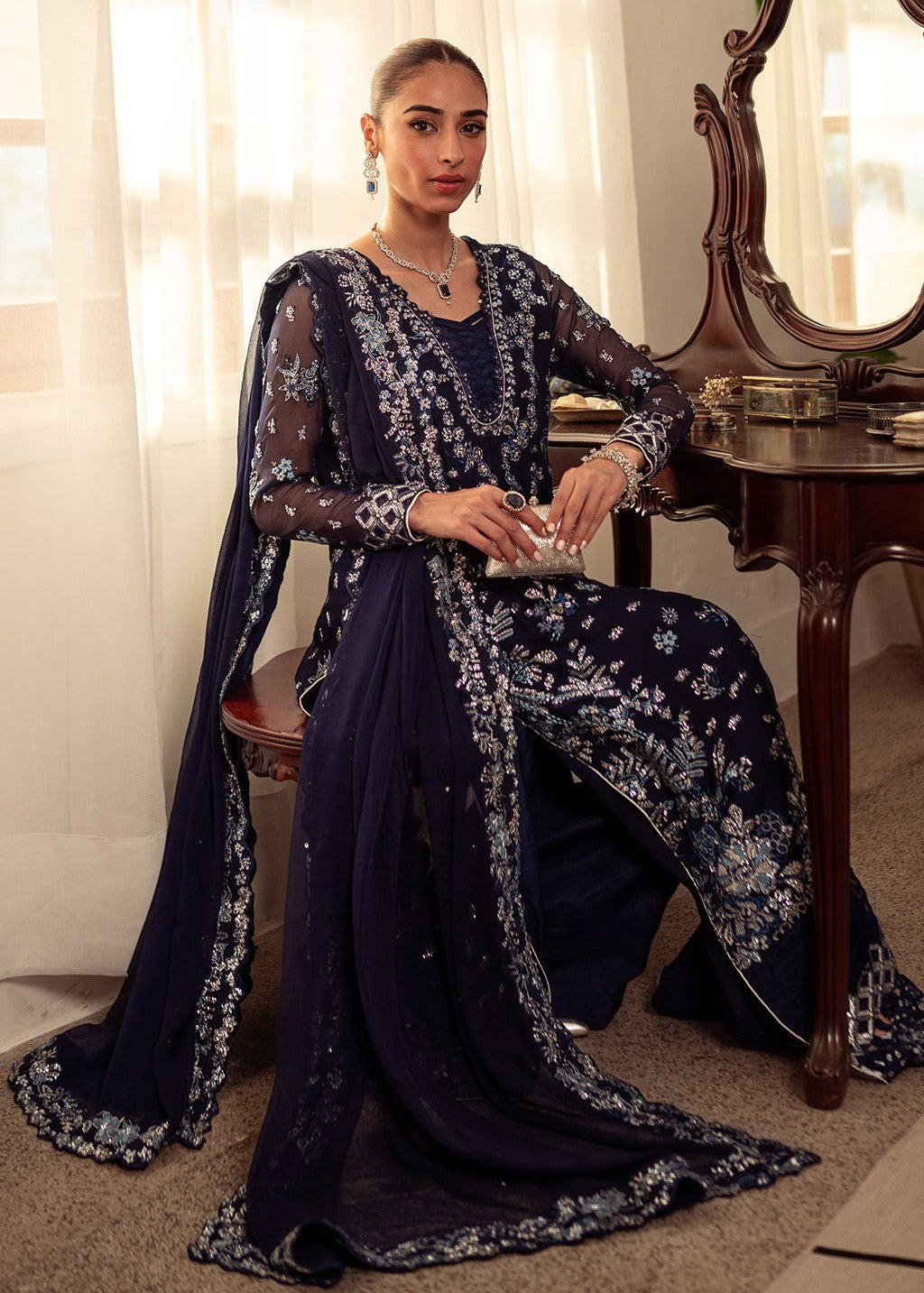 chiffon Unstitched in Navy blue