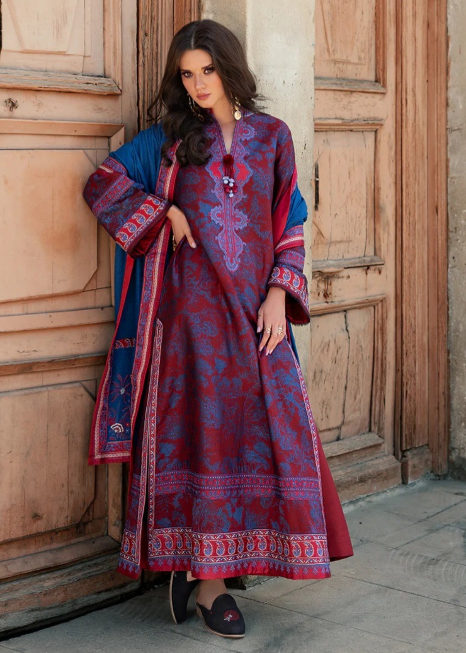 viscose jacquard Unstitched in Rust red