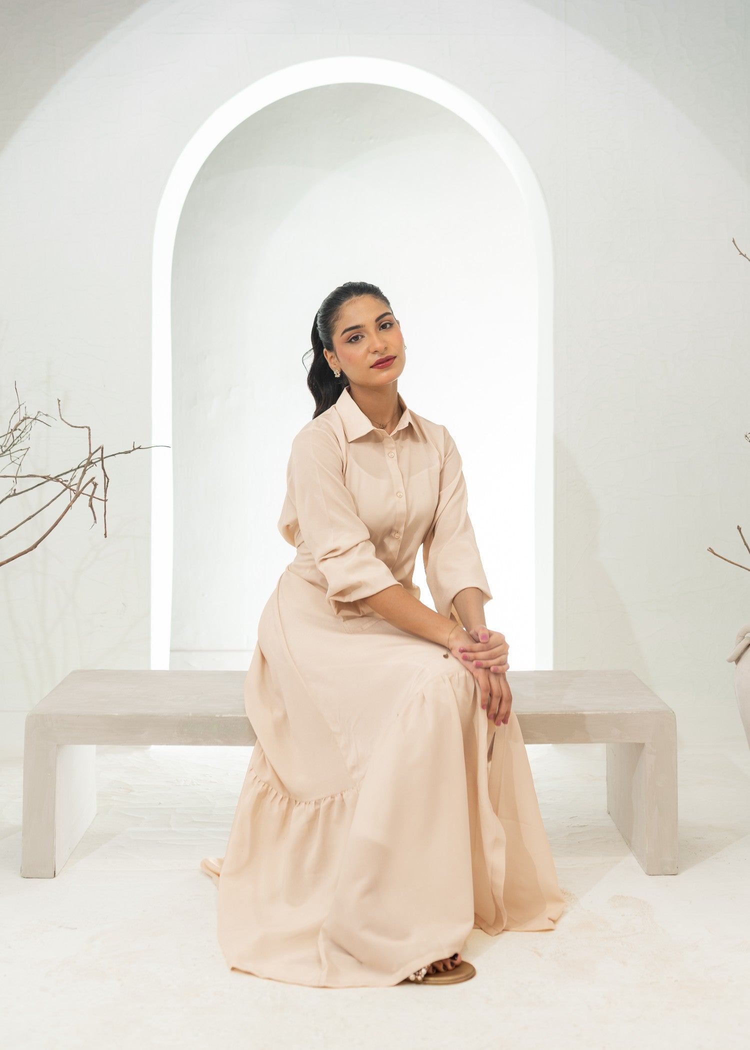 polyester crepe Dress in Cream