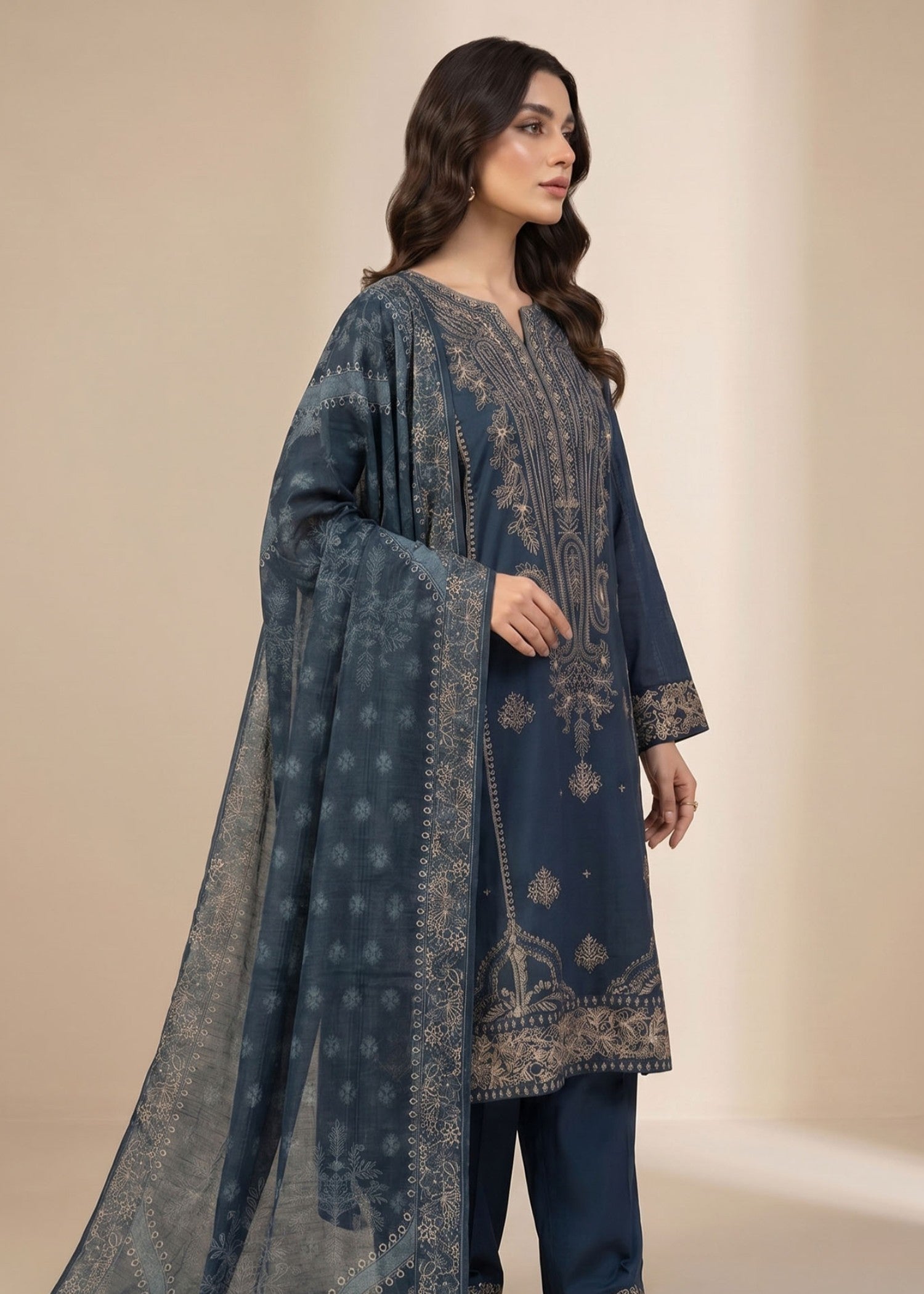 cotton dobby Kurta Set in Aegean blue