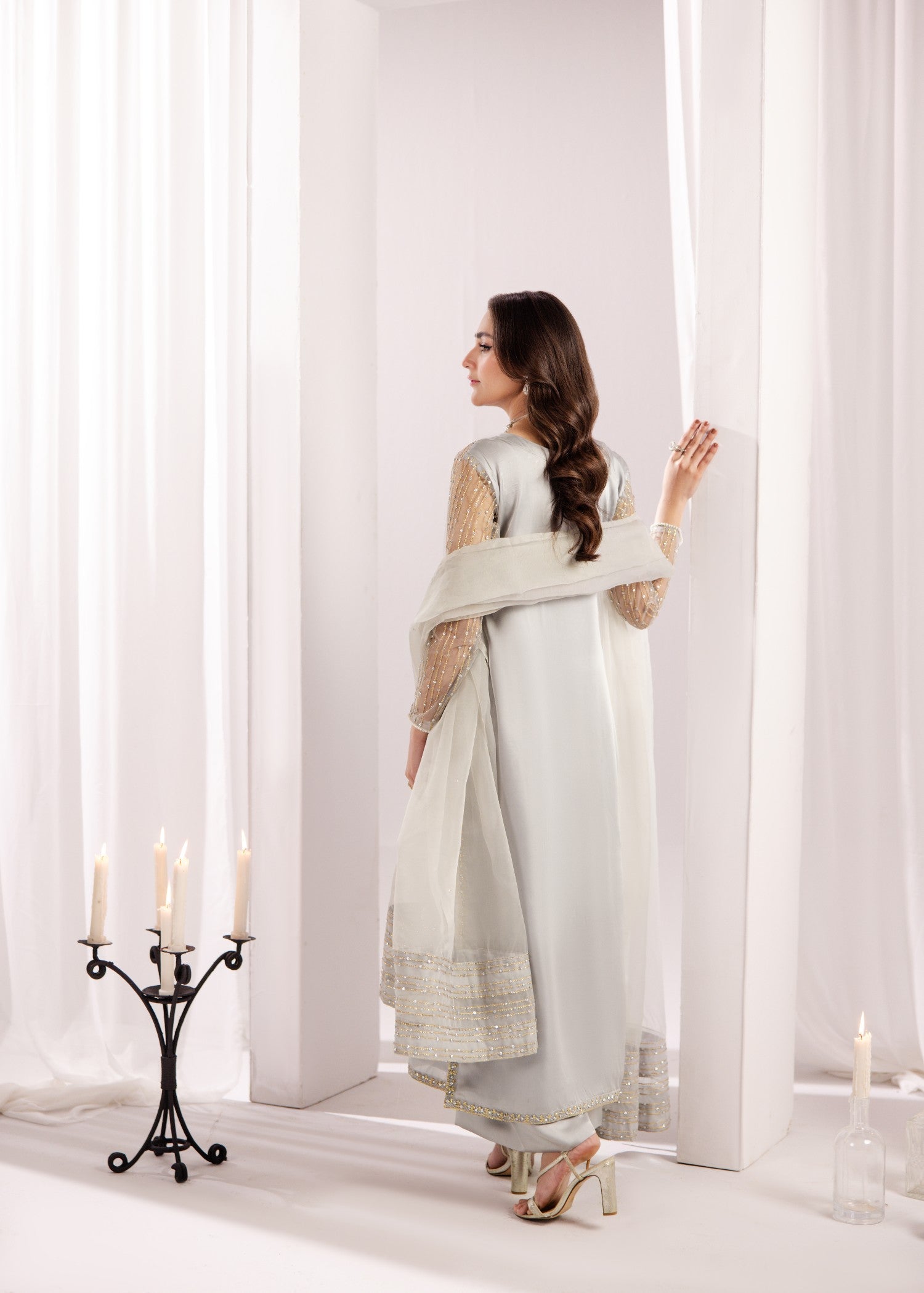 silk Kurta Set in Light grey