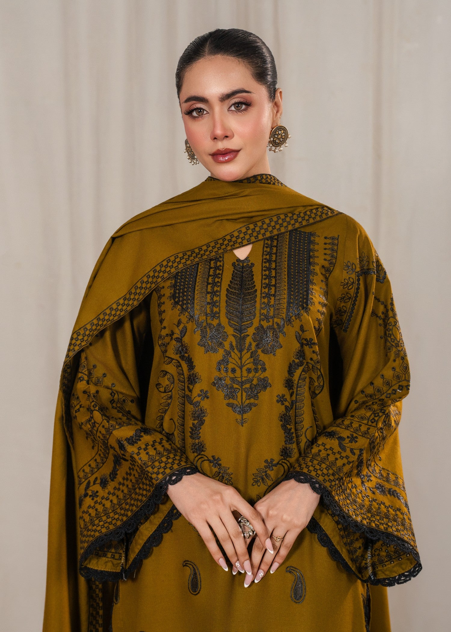 lawn Kurta Set in Golden brown