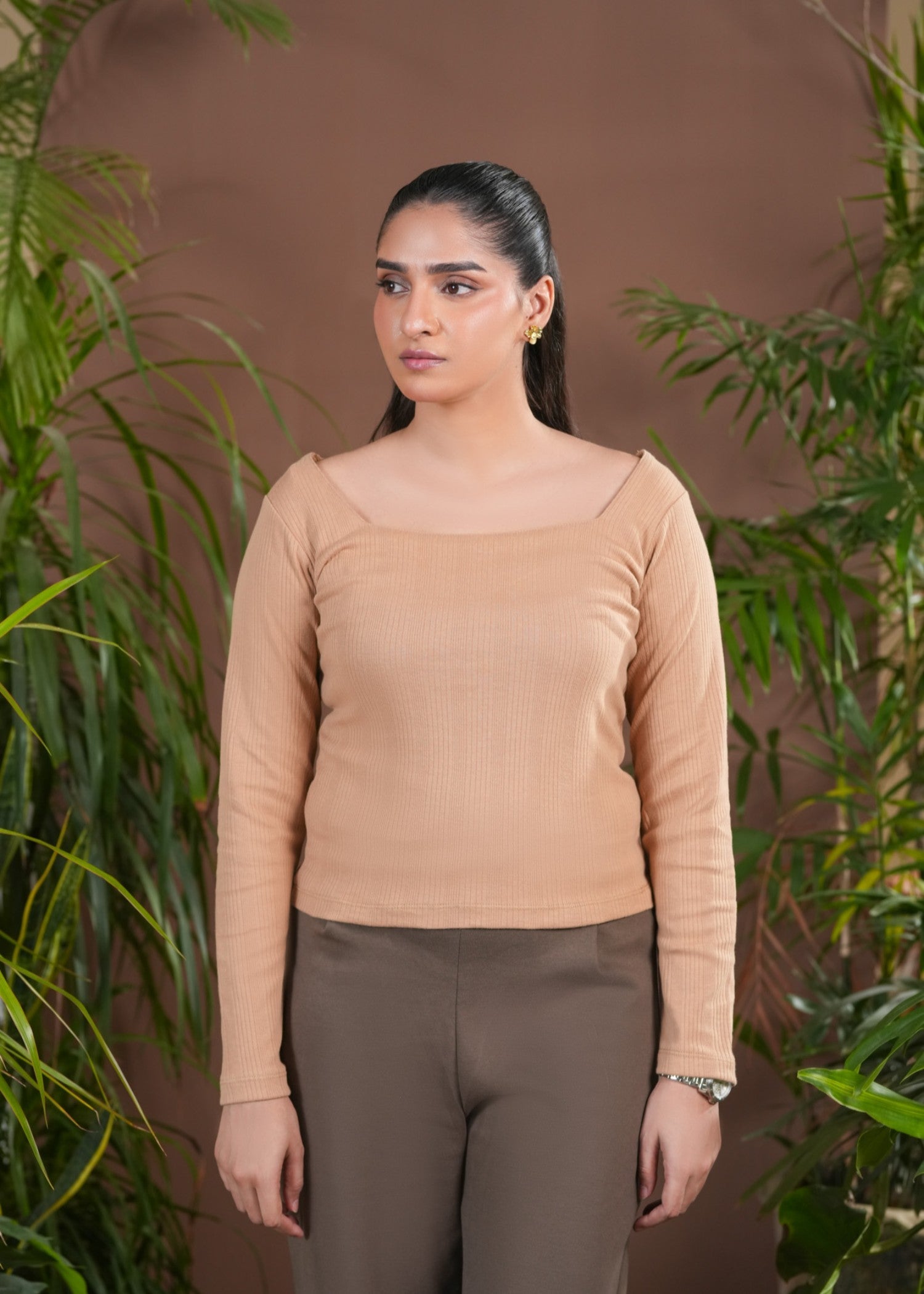 cotton pique Top in Beige