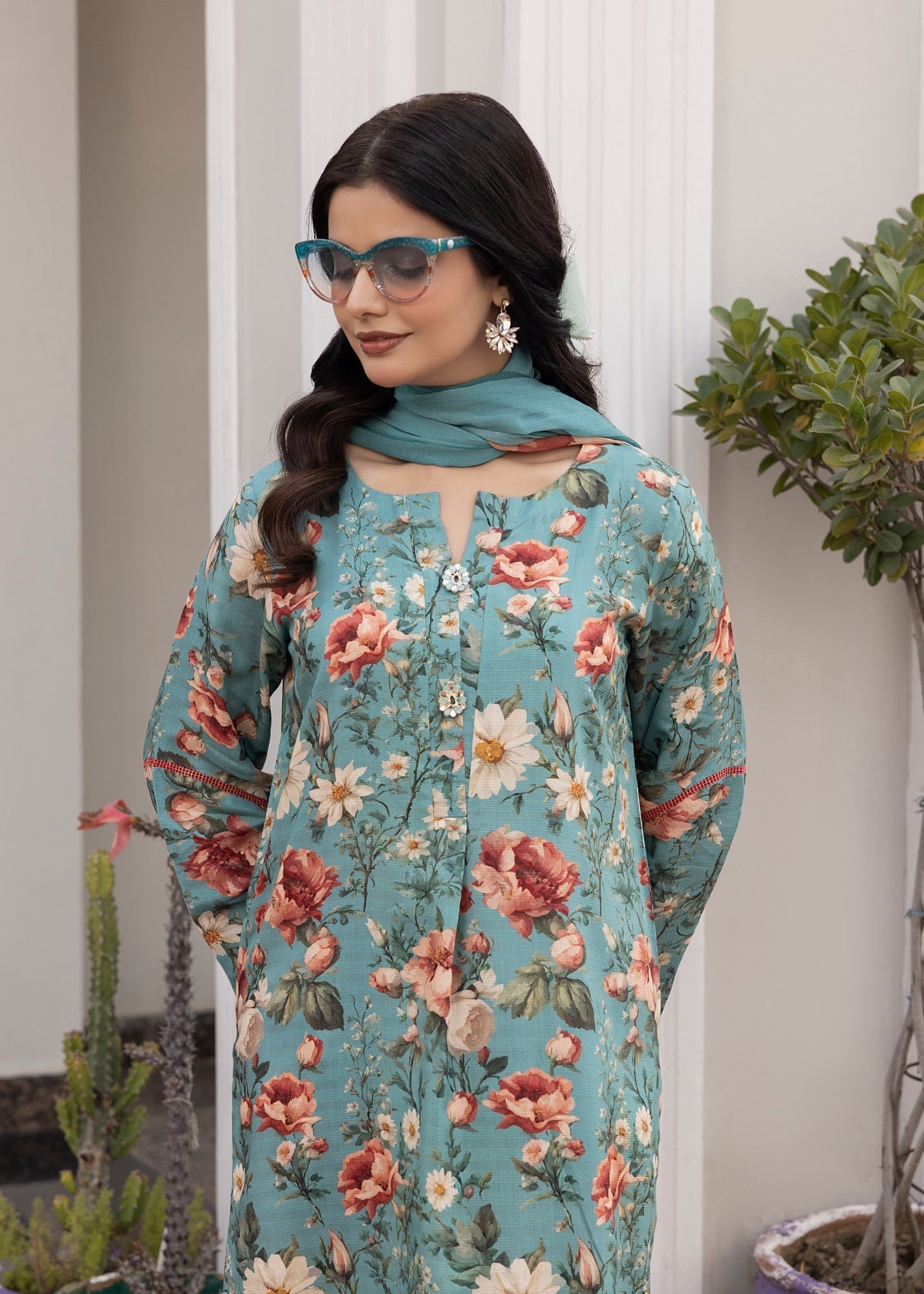 cotton viscose Unstitched in Teal