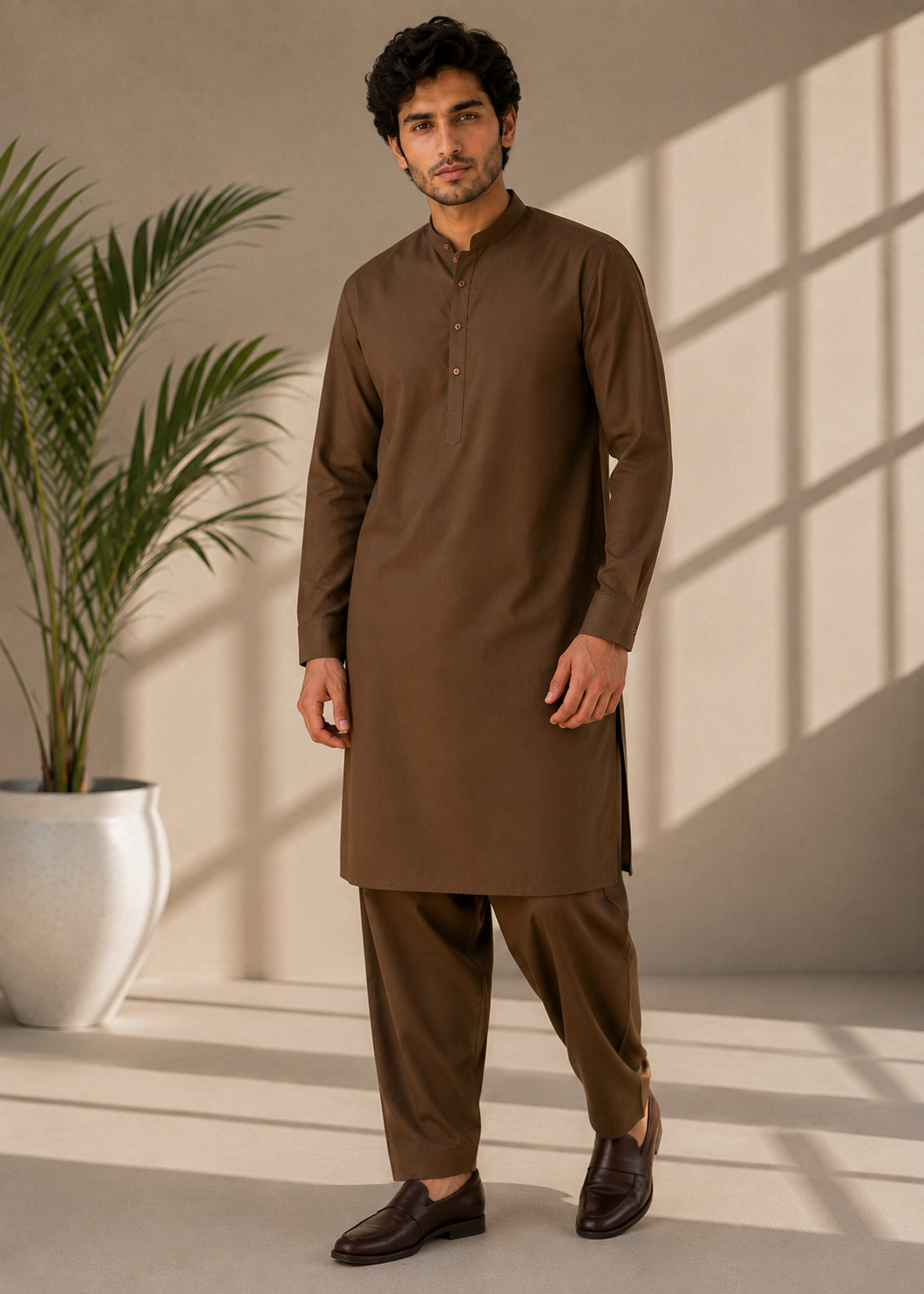 wash & wear Shalwar Kameez in Walnut brown