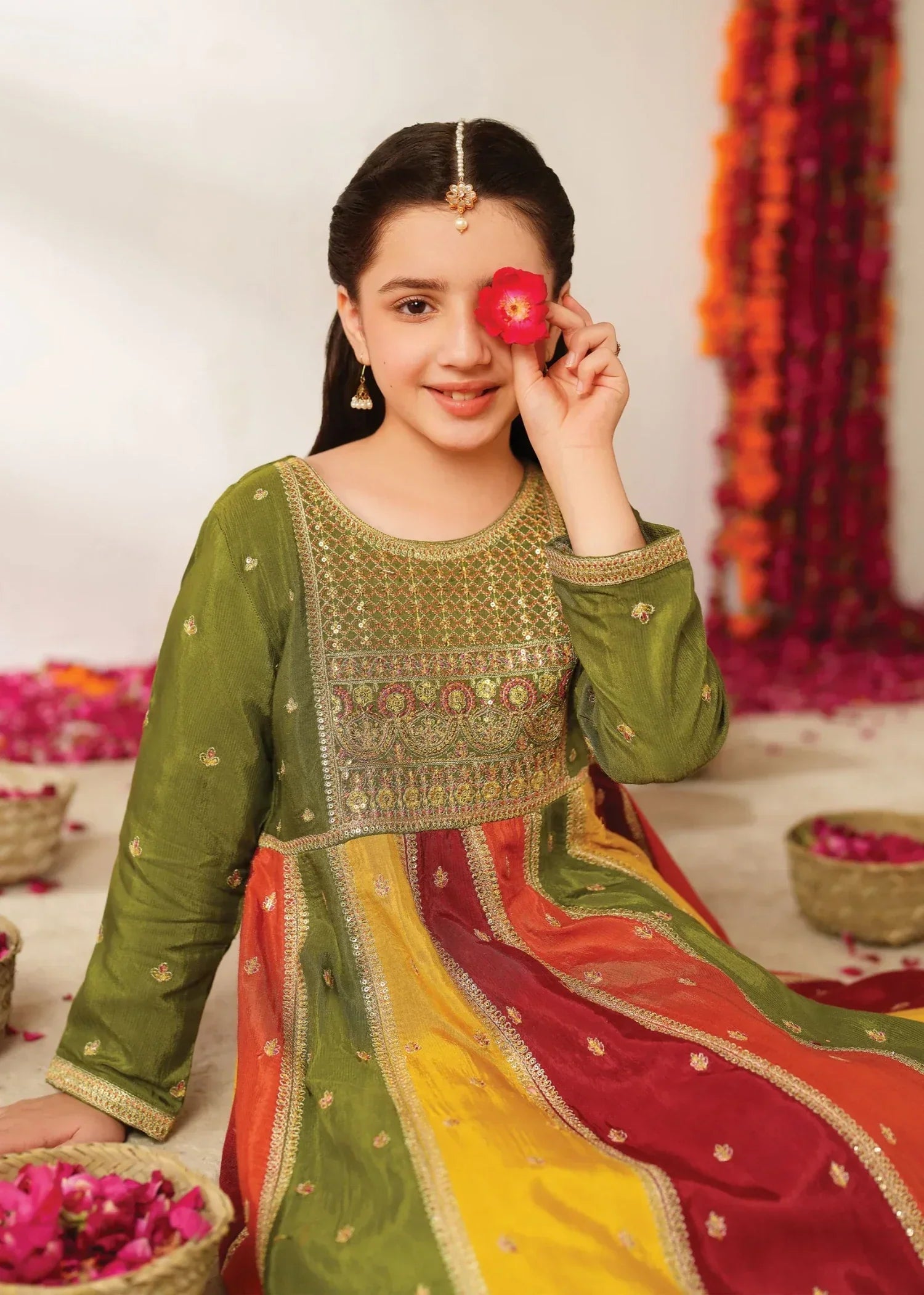 silk Lehenga in Pistachio green