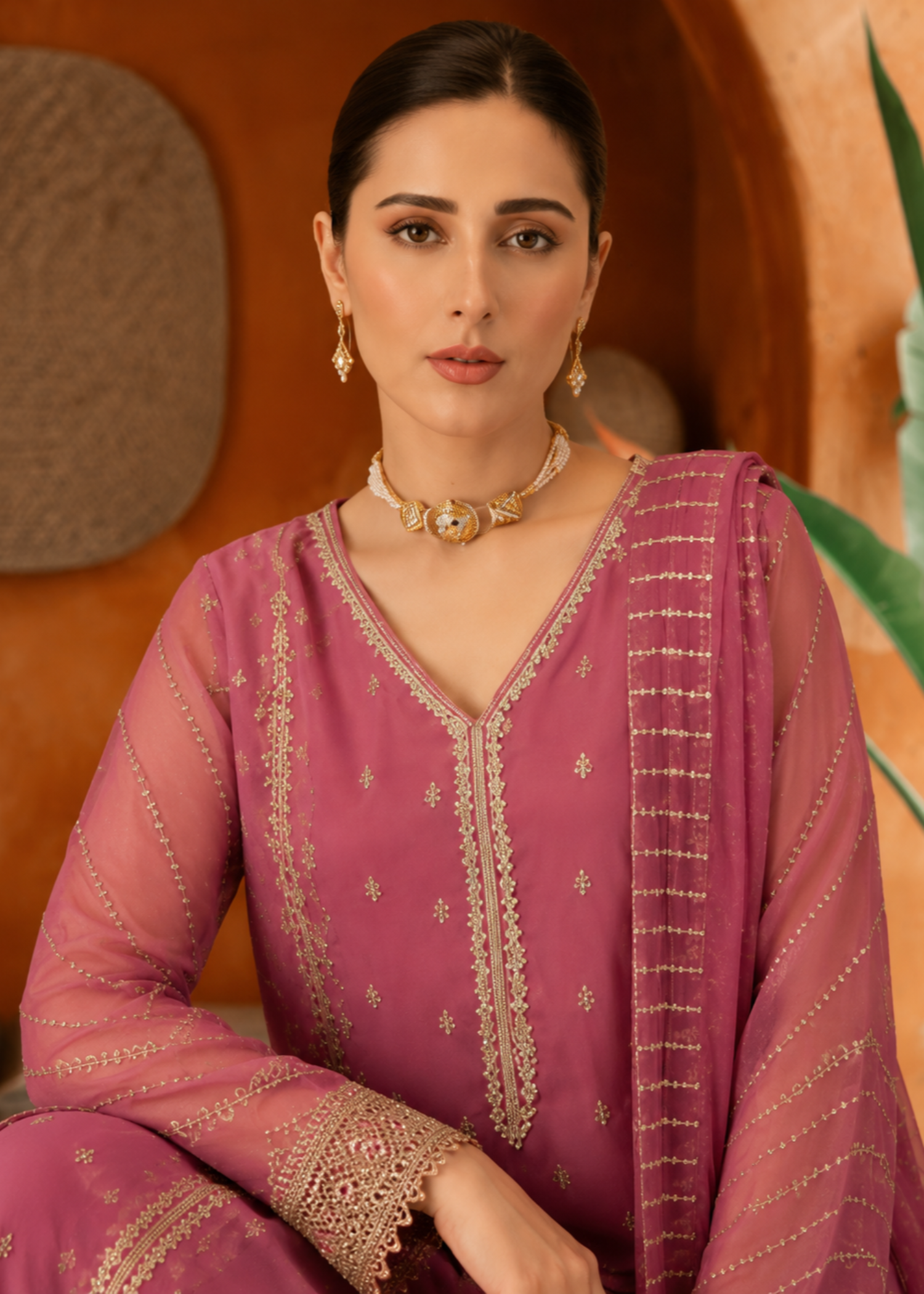 crinkle chiffon Anarkali in Lilac