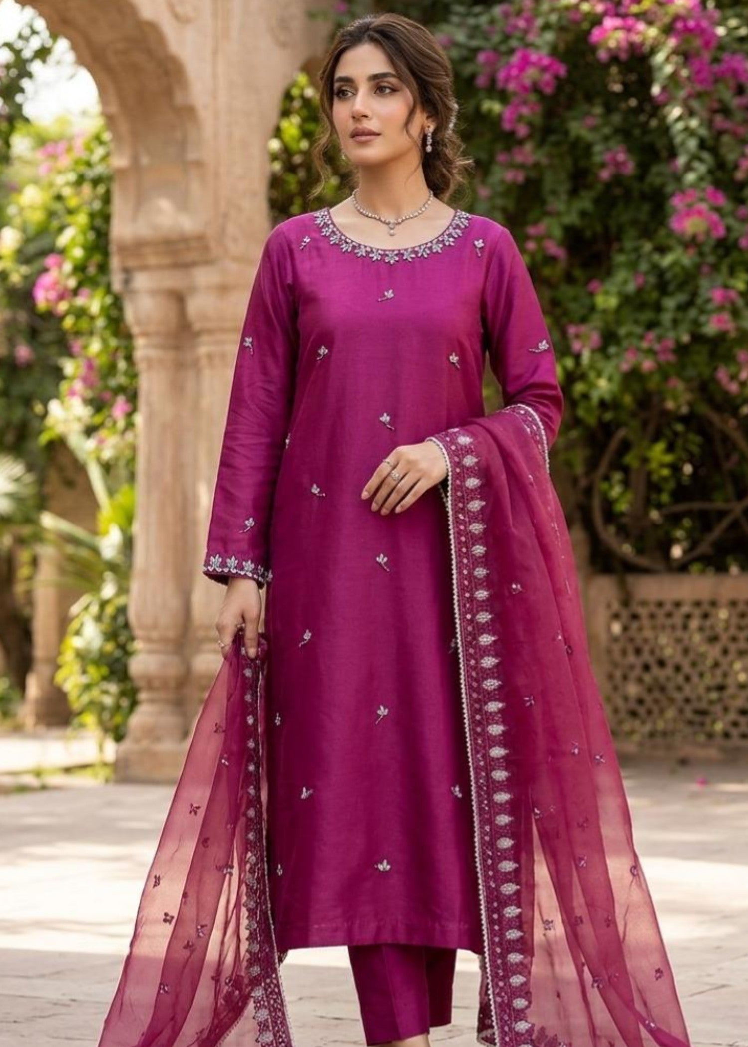 silk Kurta Set in Burgundy