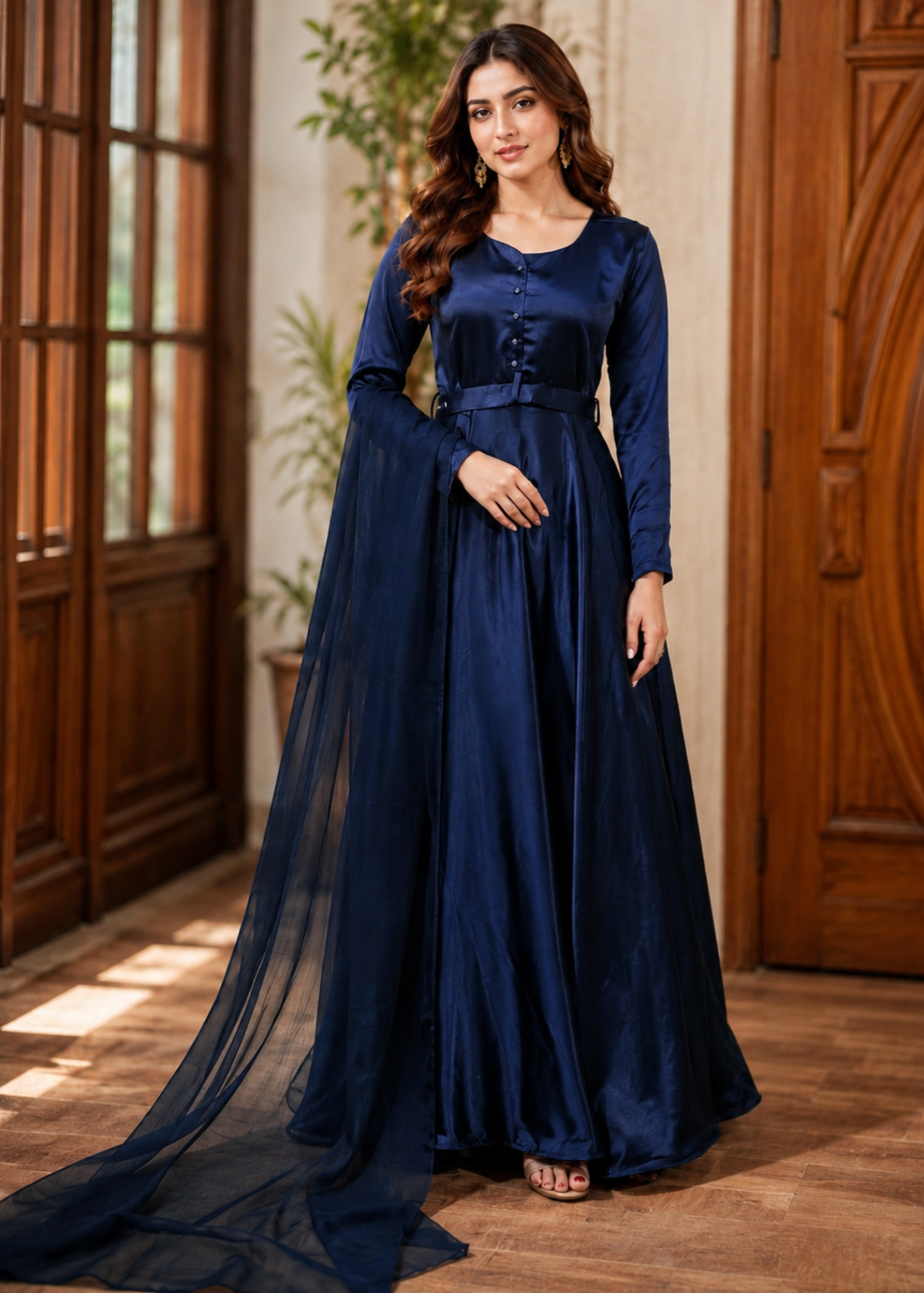 silk charmeuse Maxi in Navy blue