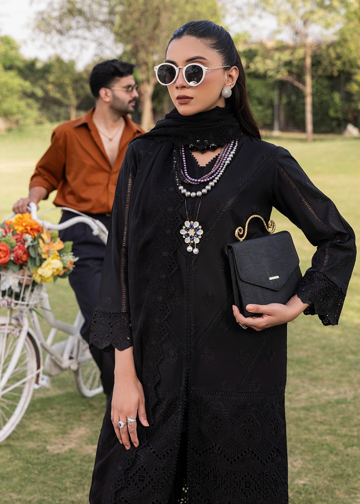 chikankari cotton Kurta Set in Black