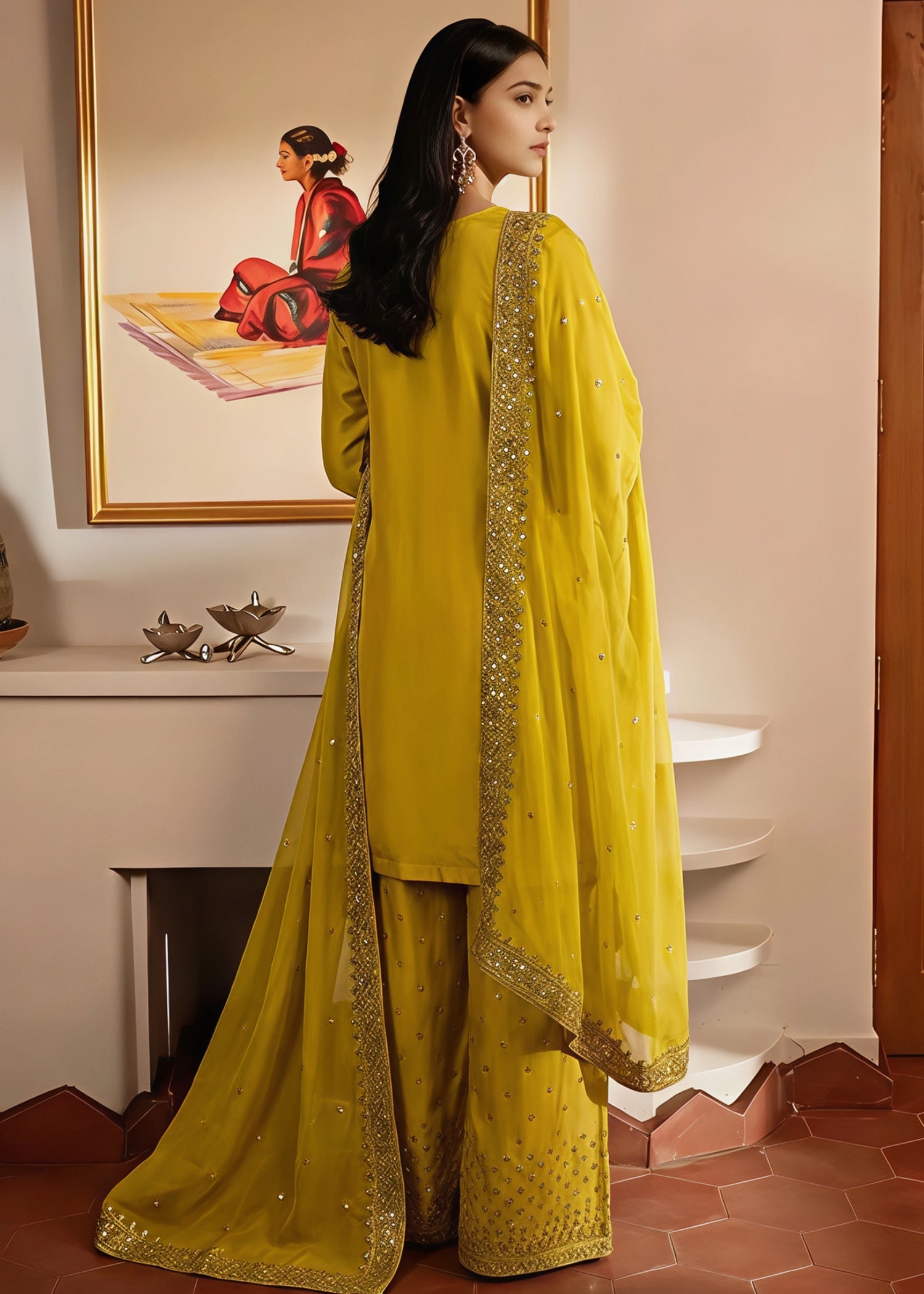 silk Kurta Set in Mustard