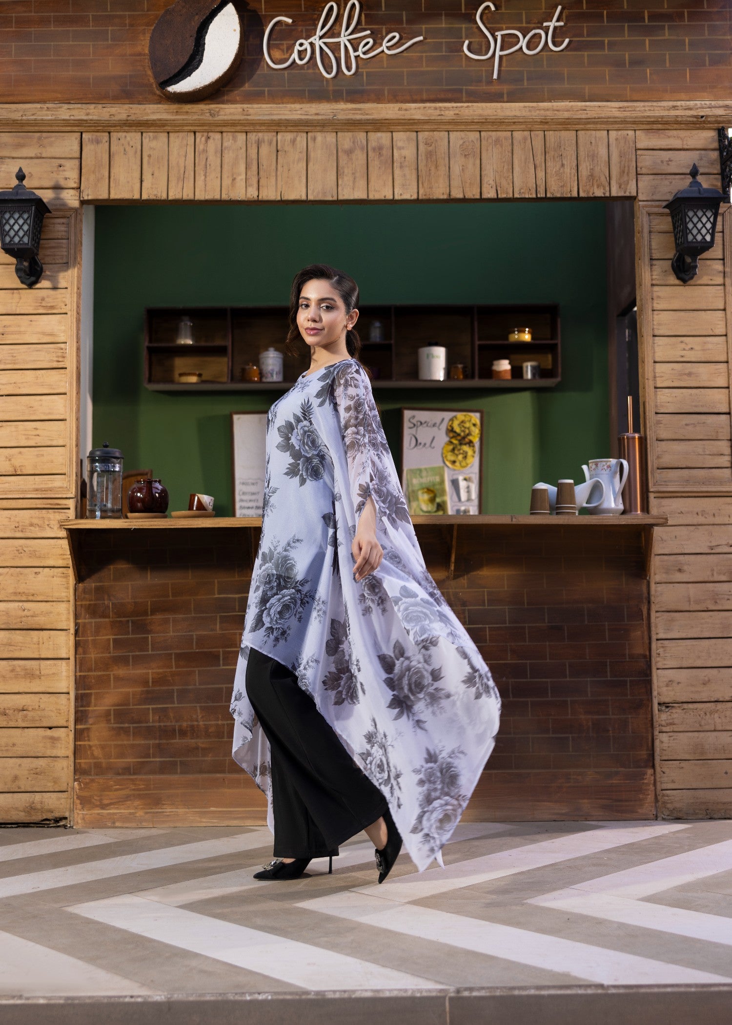 chiffon Kaftan in Ice blue
