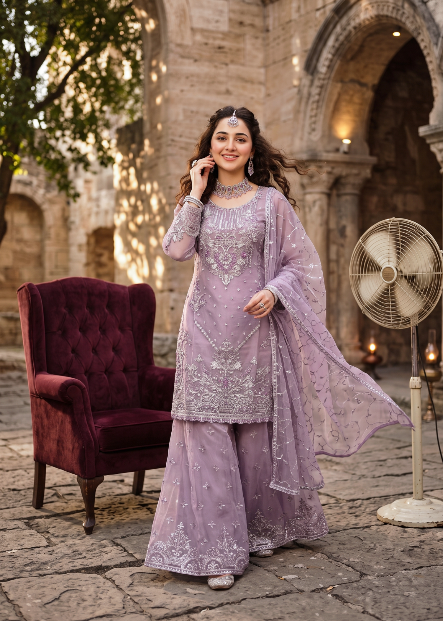 organza Sharara in Mauve