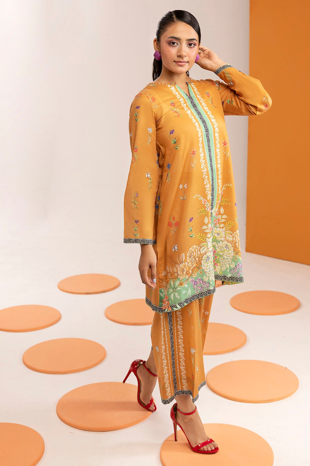 cambric Kurta Set in Gold