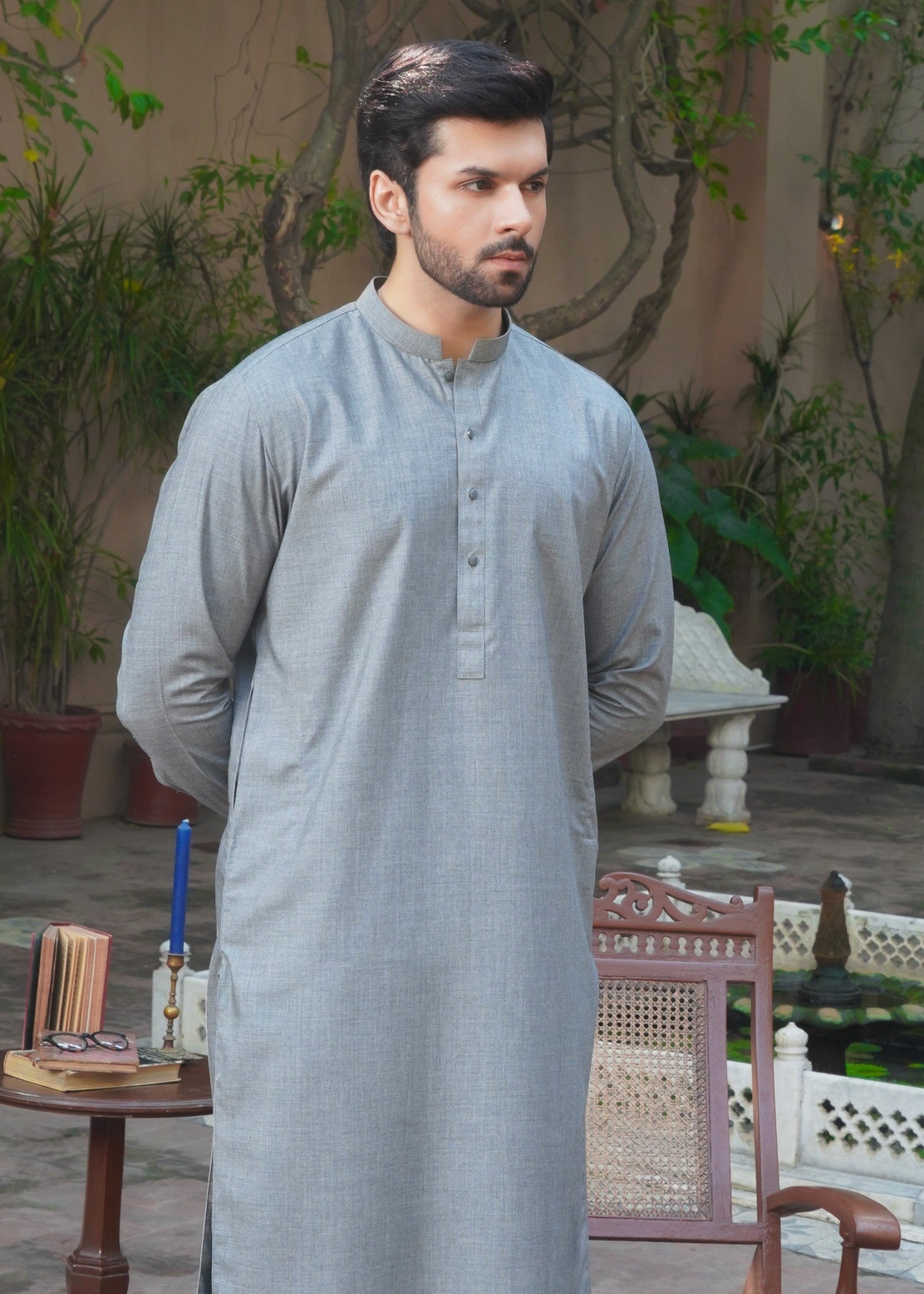 wool Kurta Set in Grey