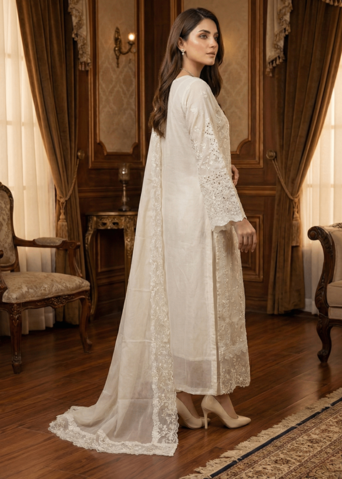cotton net Kurta Set in Off-white