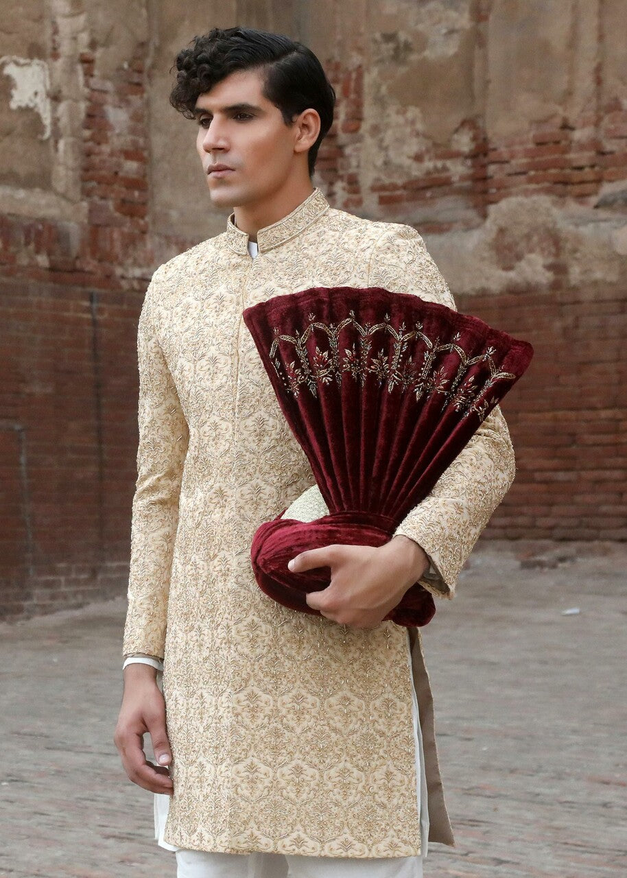 silk Sherwani in Cream