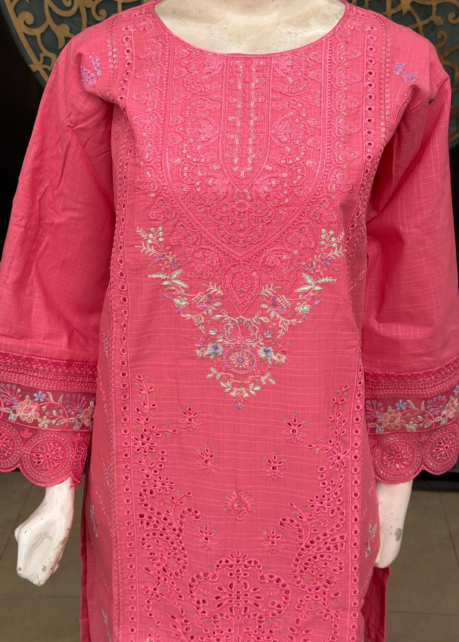 cotton dobby Kurta Set in Bubblegum pink