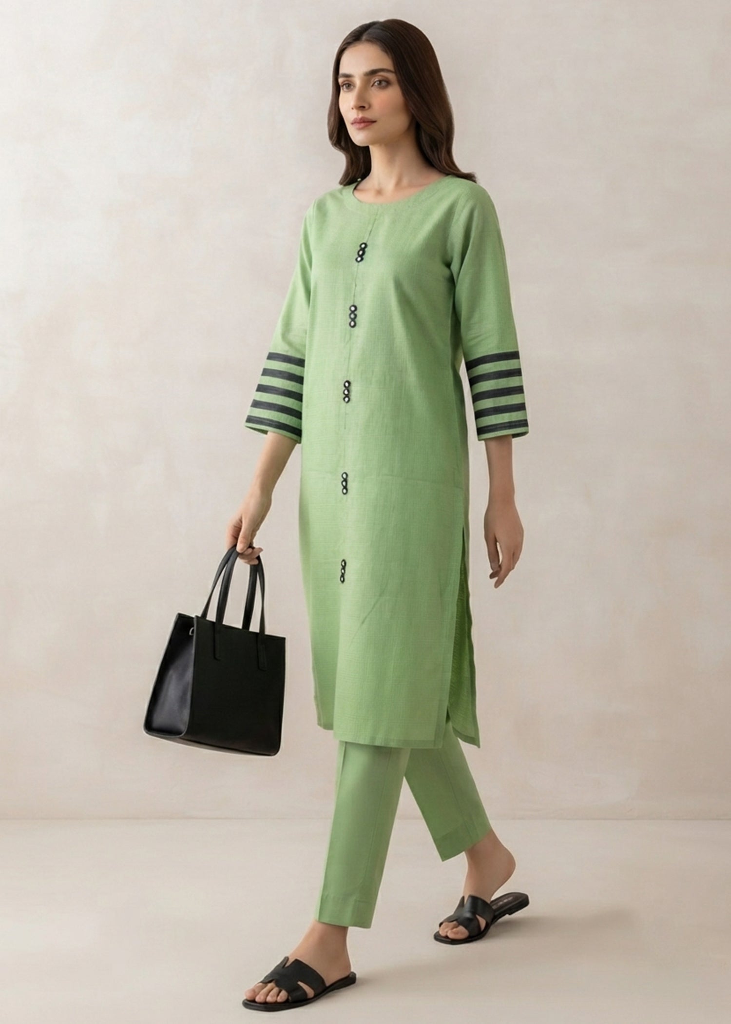 lawn cotton Kurta Set in Lime green