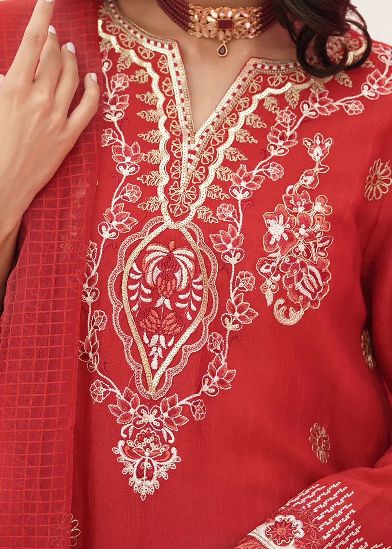 raw silk Unstitched in Red