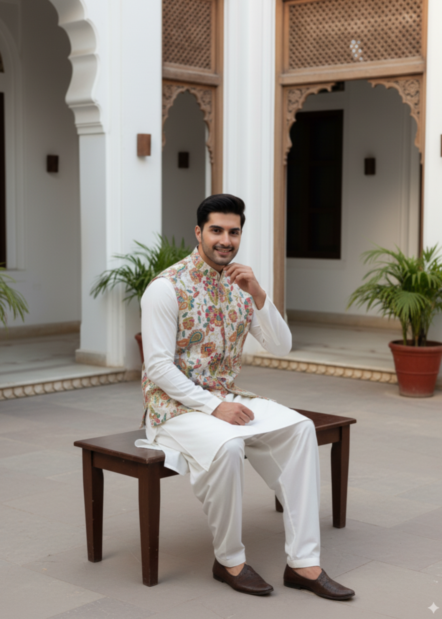 silk cotton net Waistcoat in Multi by J Pardesi