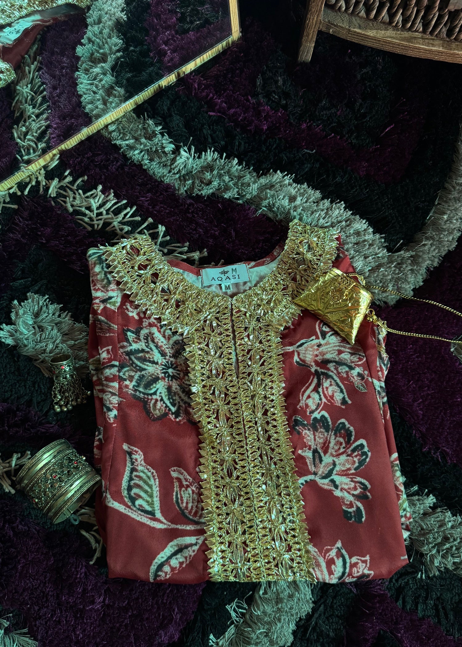 crepe silk Anarkali in Mahogany