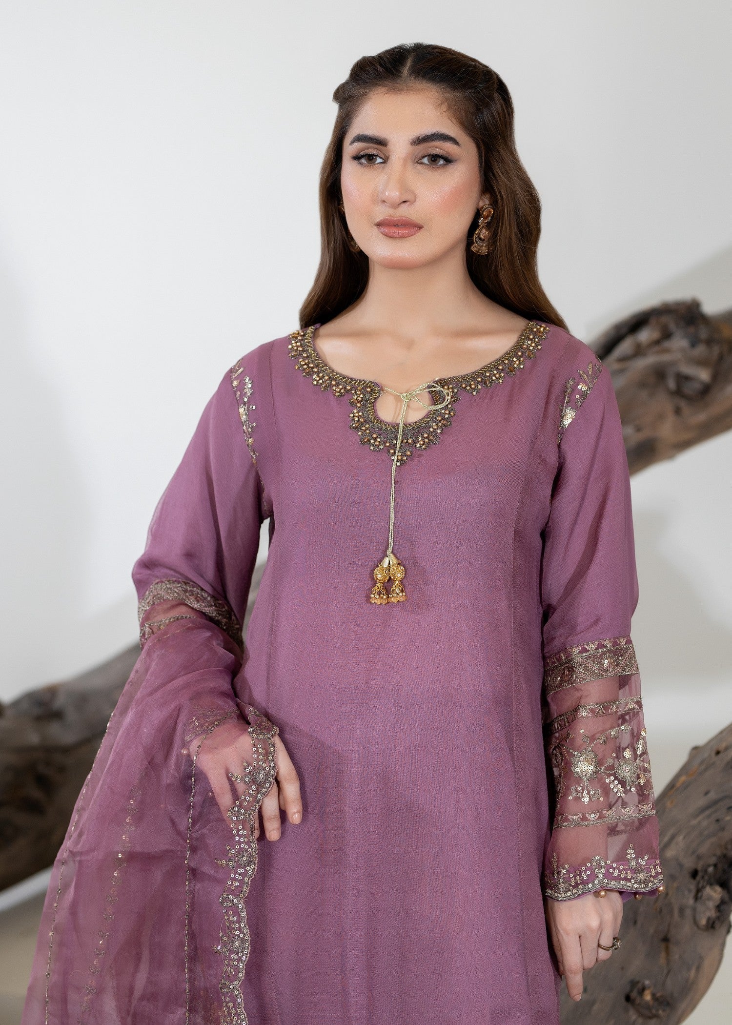 chiffon Gharara in Mauve pink