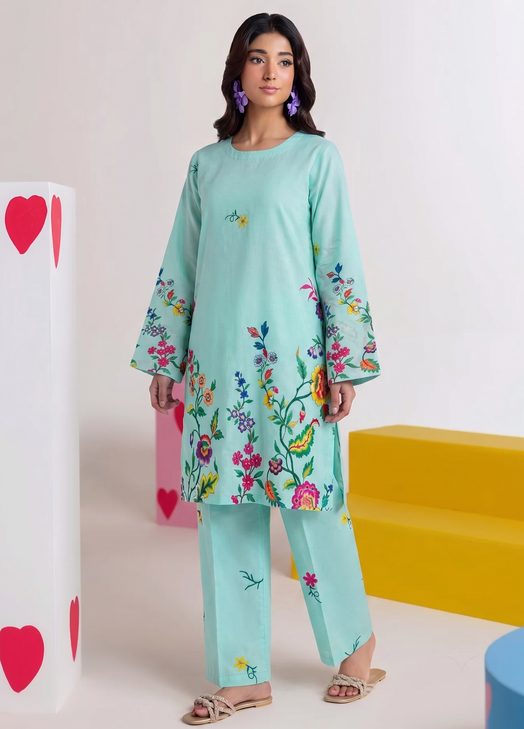 poly grip silk Kurta Set in Aquamarine