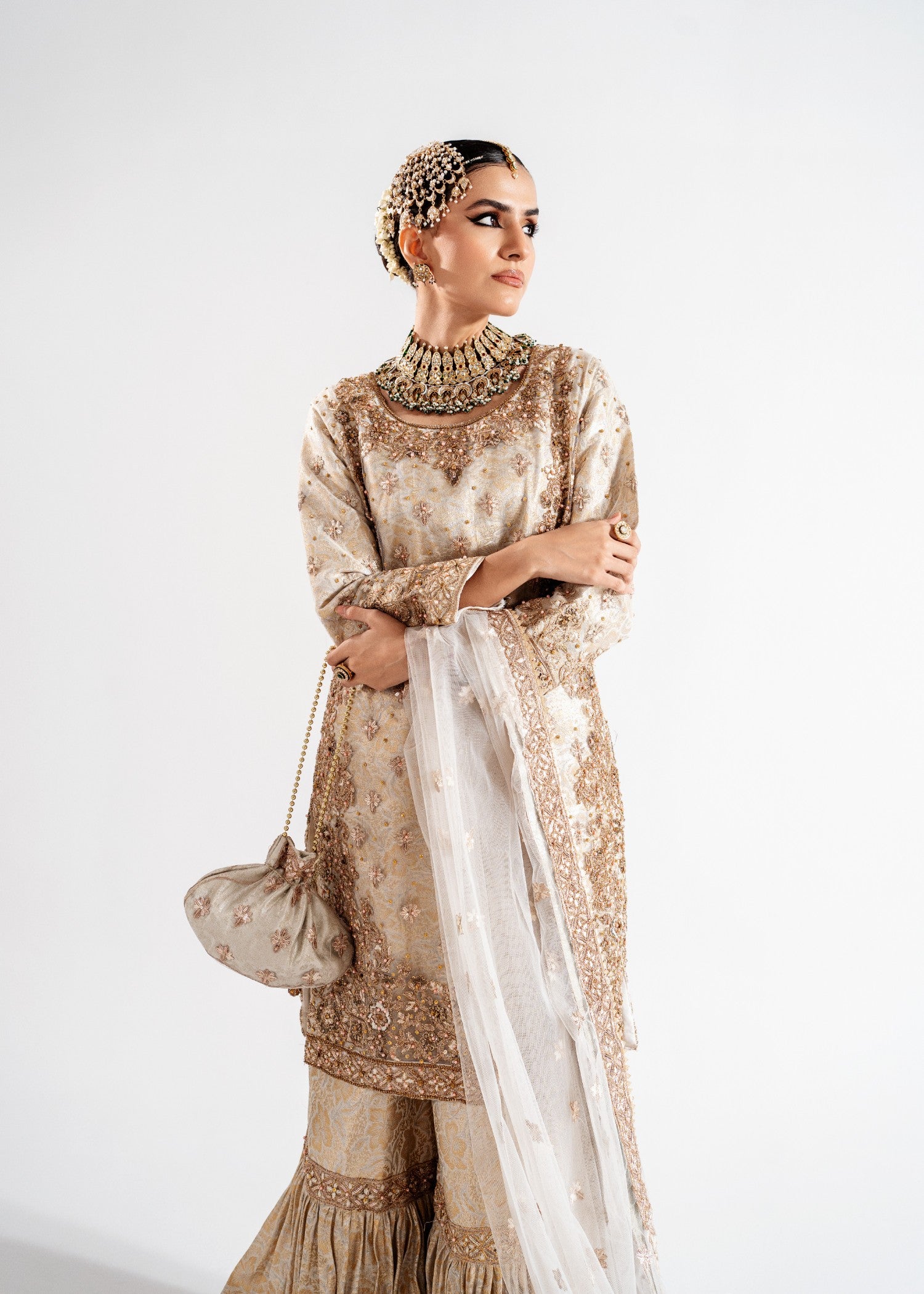 net Gharara in Beige