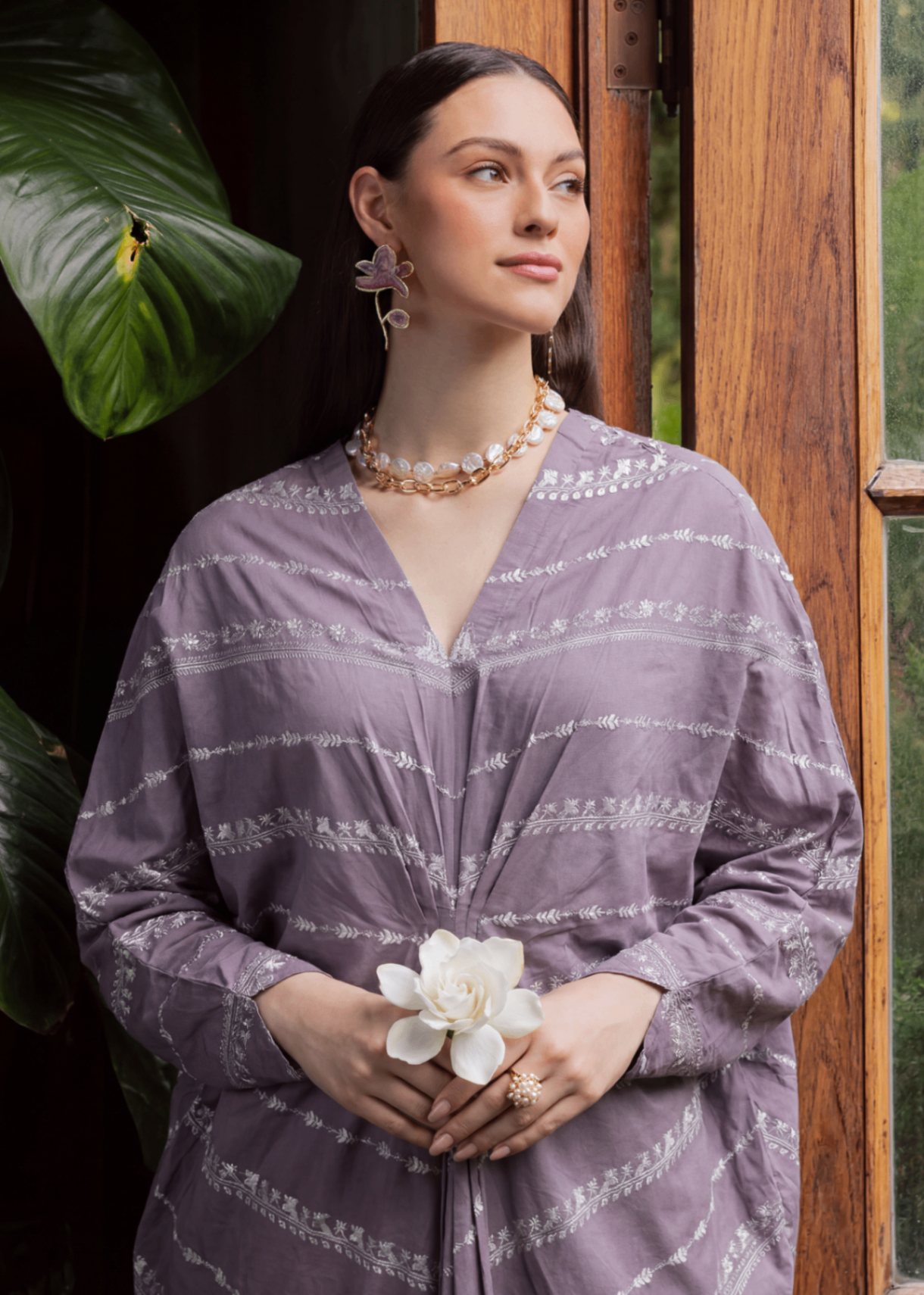 lawn Kaftan in Purple ash