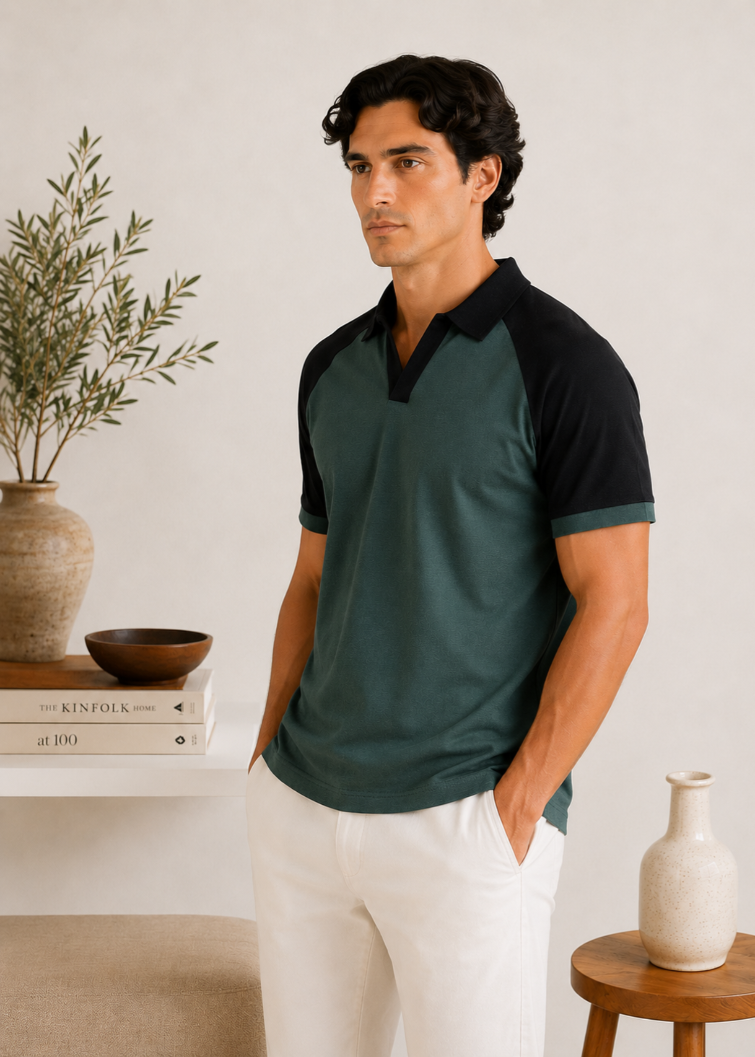 cotton Polo Shirt in Black, green
