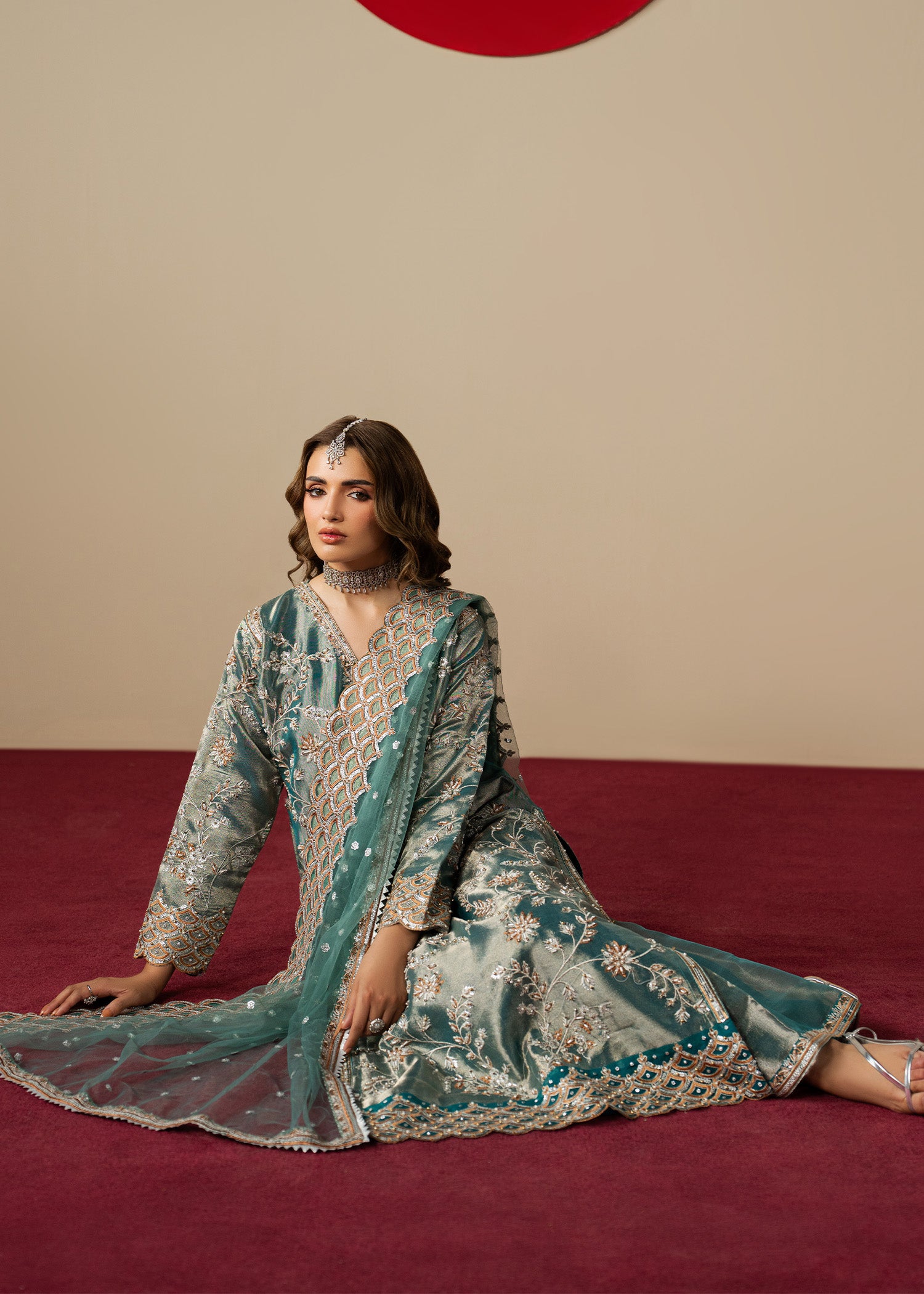 banarasi jacquard Kurta Set in Teal