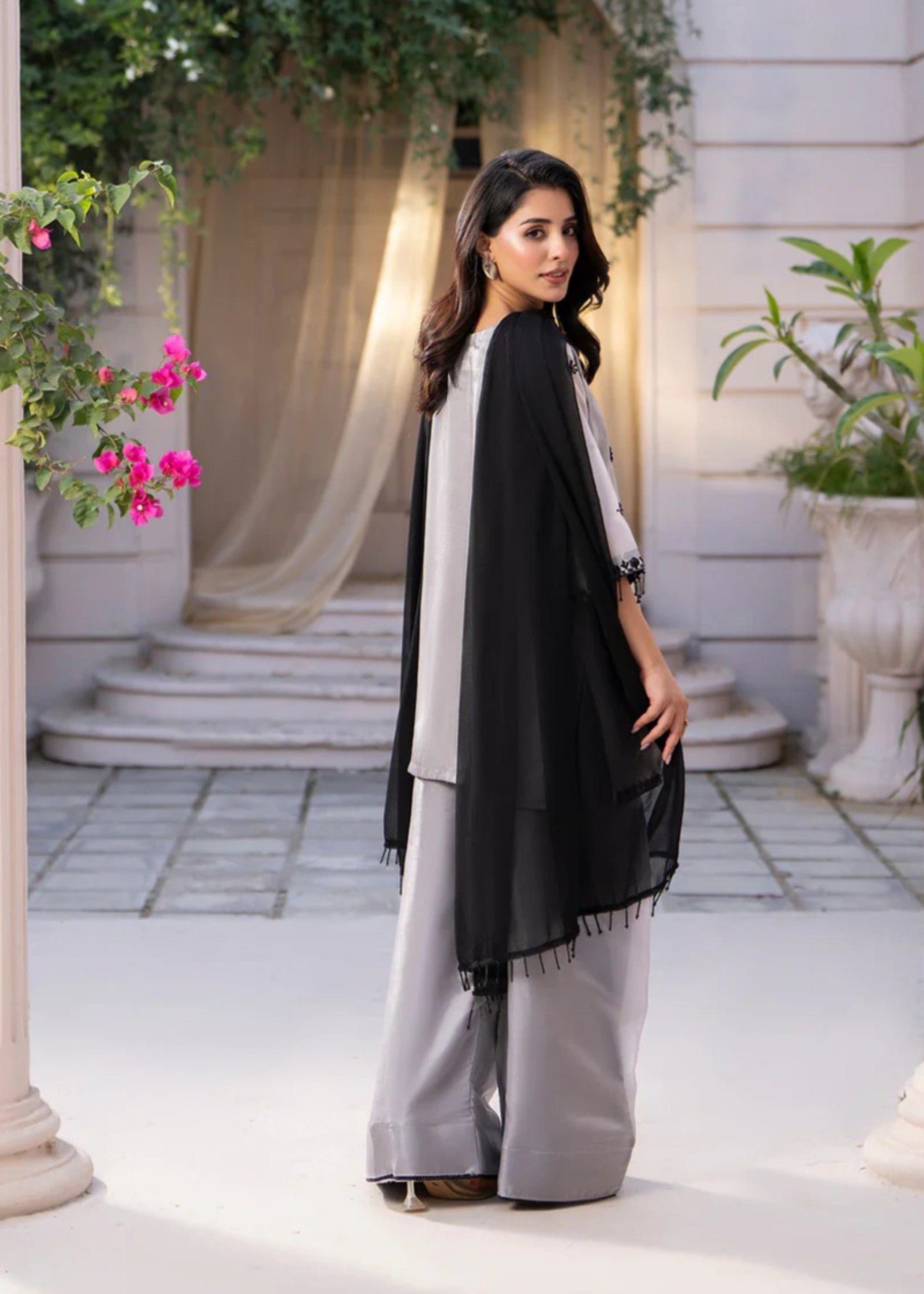 silk Kurta Set in Silver