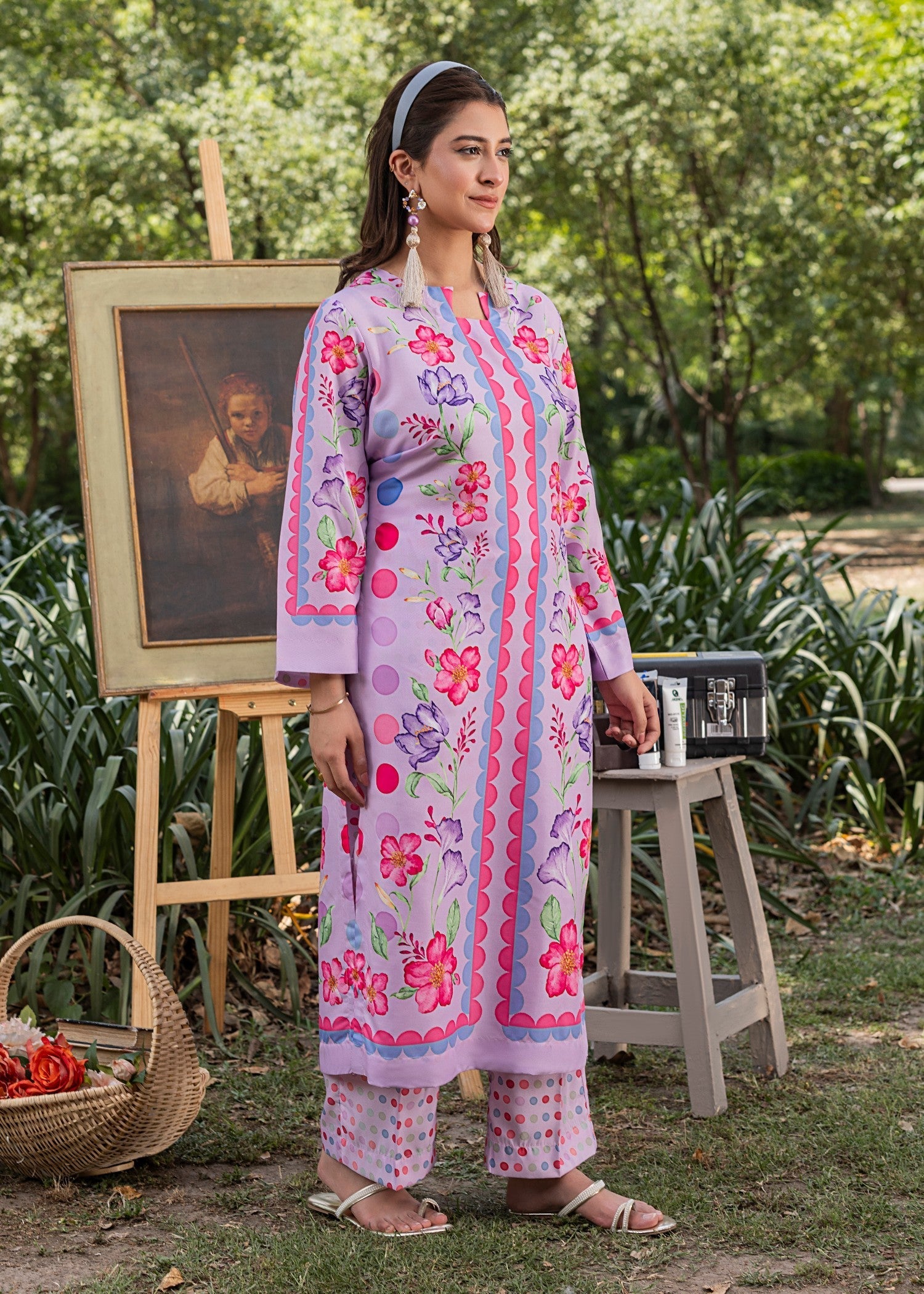 cotton silk Co Ord Sets in Lilac