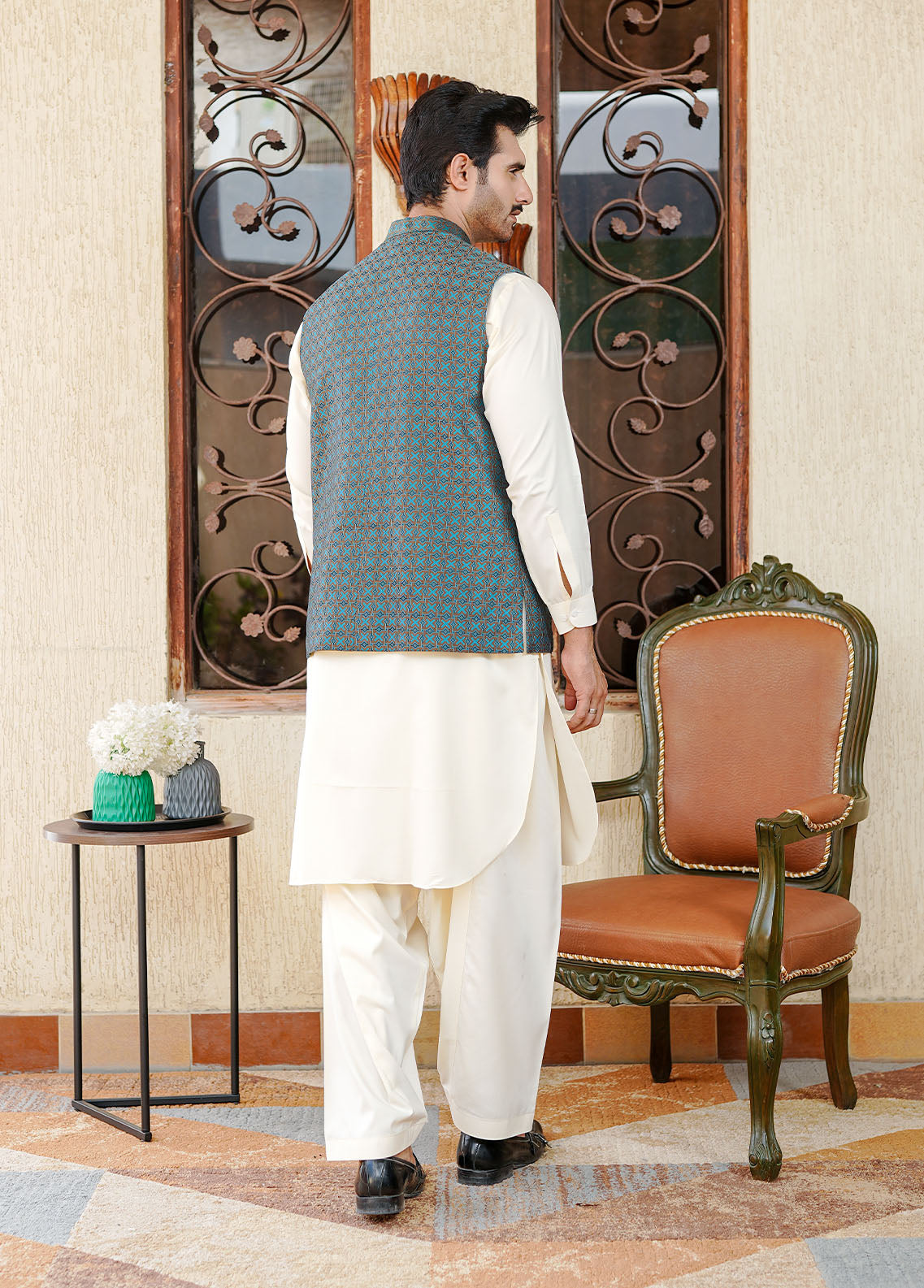 traditional jamawar Waistcoat in Multi by Real Image Clothing