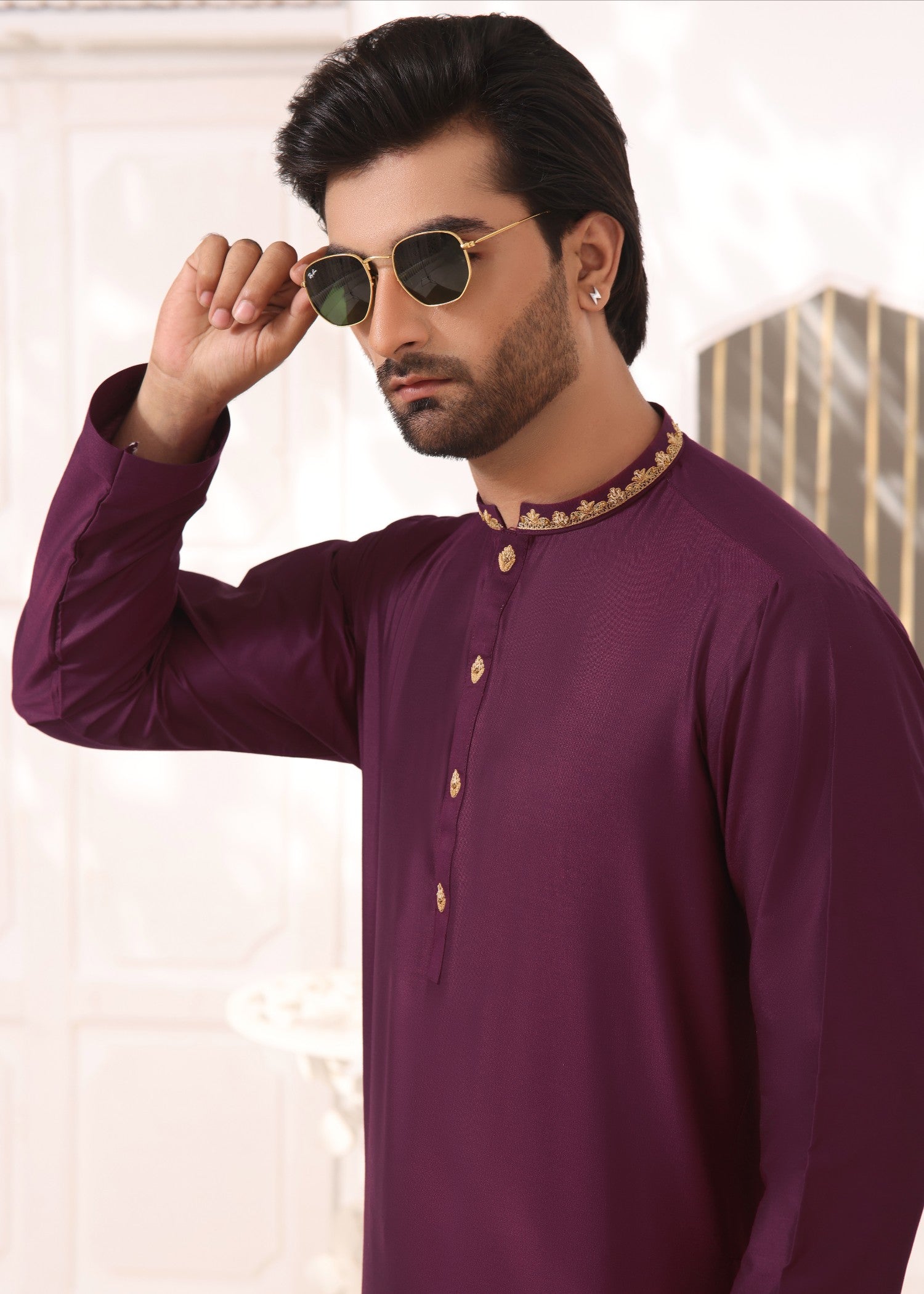 cotton silk Kurta Set in Burgundy