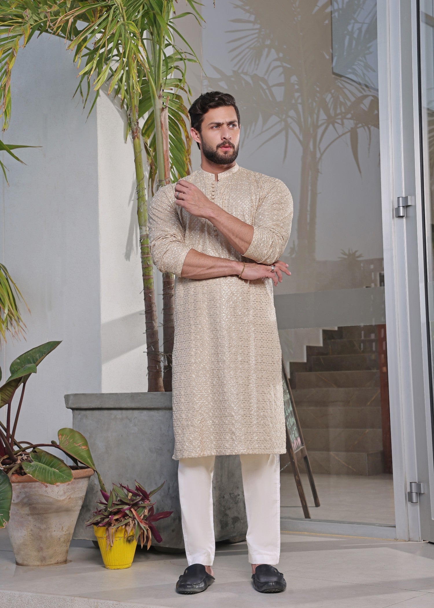 lawn Kurta Set in Beige by The Great Masters (TGM)