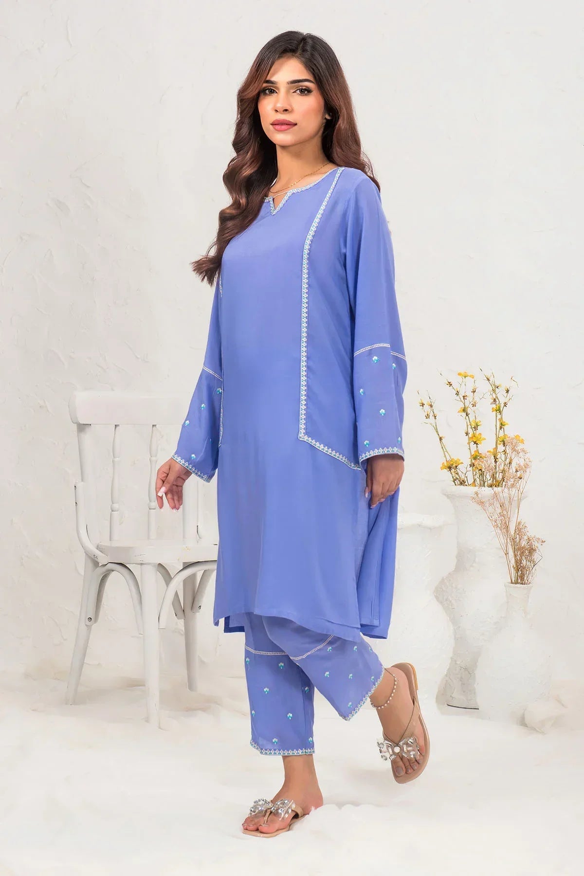 cotton dobby Kurta Set in Lavender