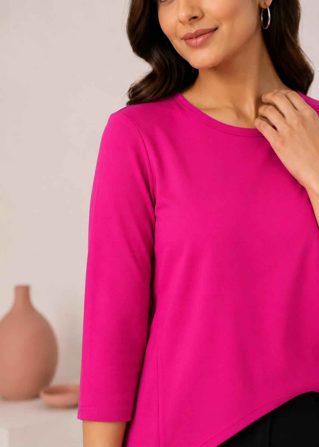 cotton jersey Top in Hot pink