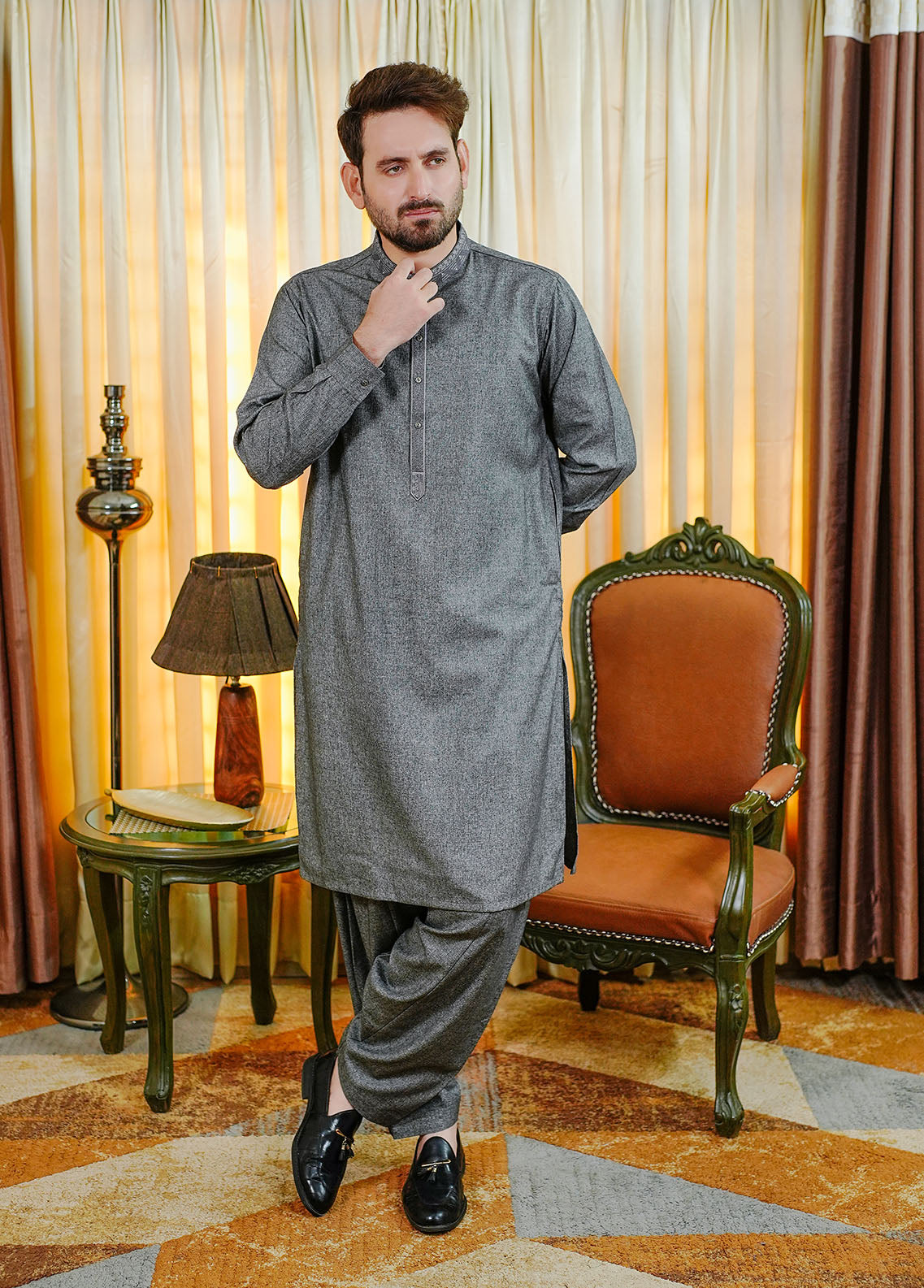 acrylic wool Shalwar Kameez in Grey