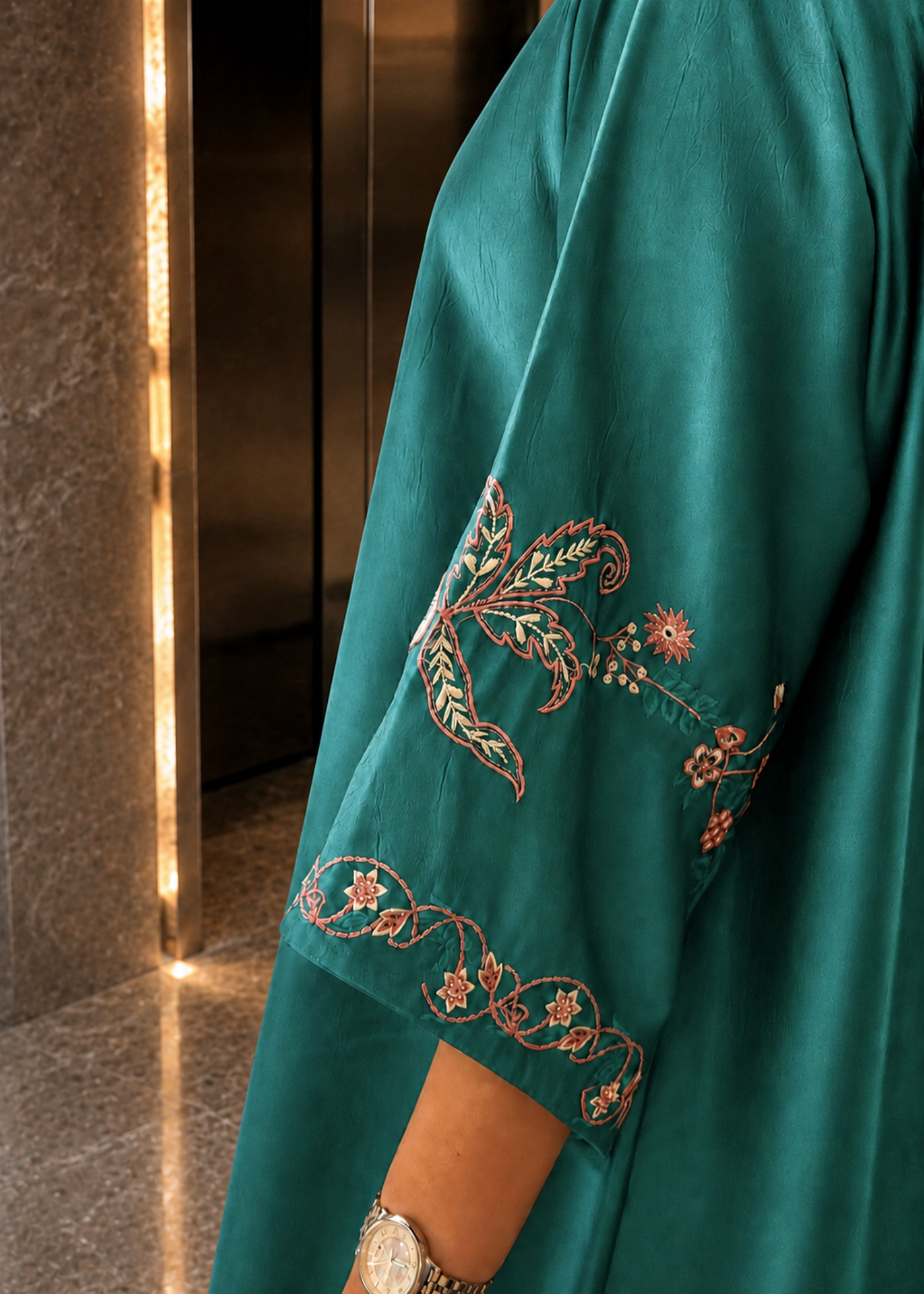 satin silk Kaftan in Emerald green