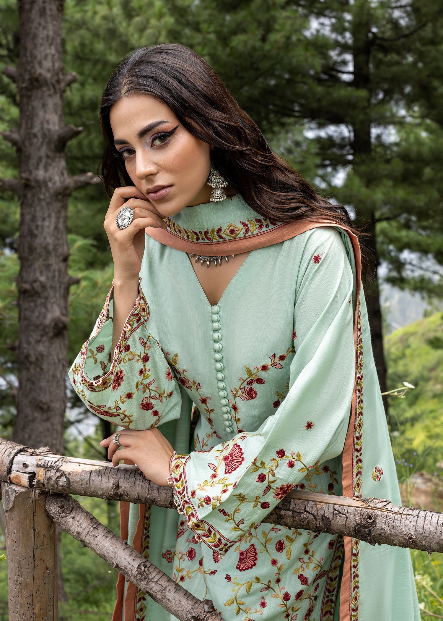 khaddar Kurta Set in Mint green