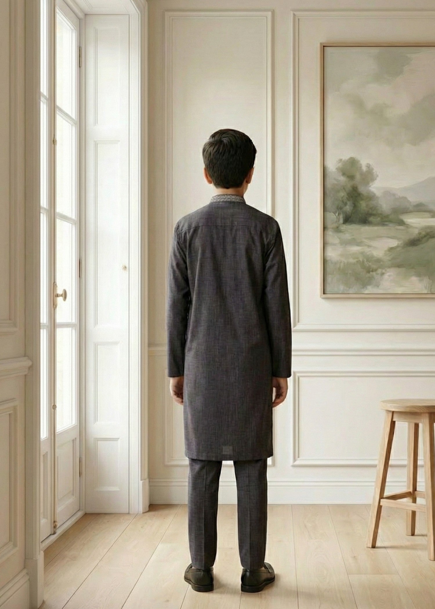 textured wash & wear Kurta Set in Brown